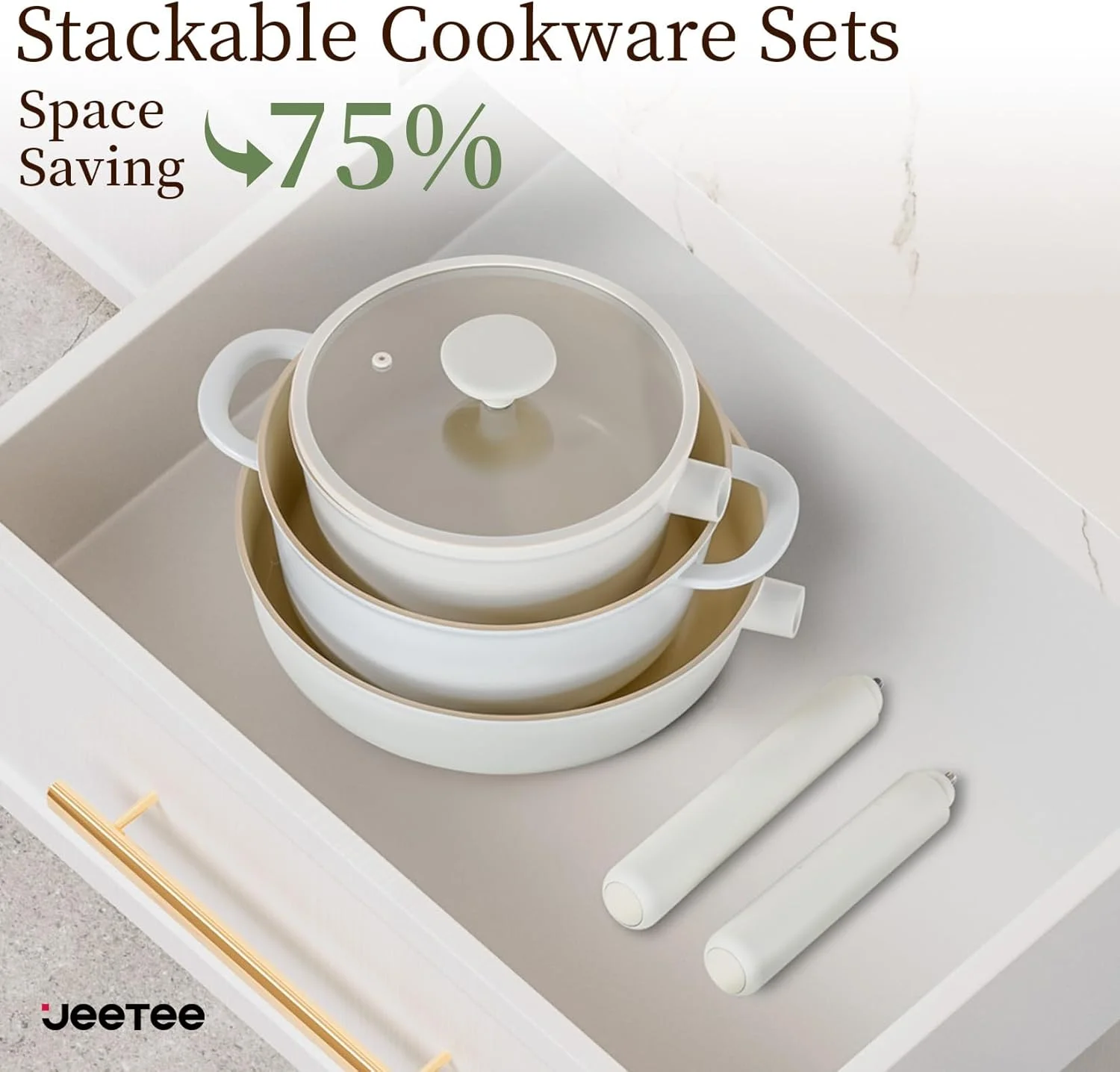 Ceramic Cookware Set, 13 Pcs Nonstick Pots Pans with Removable Handles, Healthy Oven Safe Cooking Set for Family