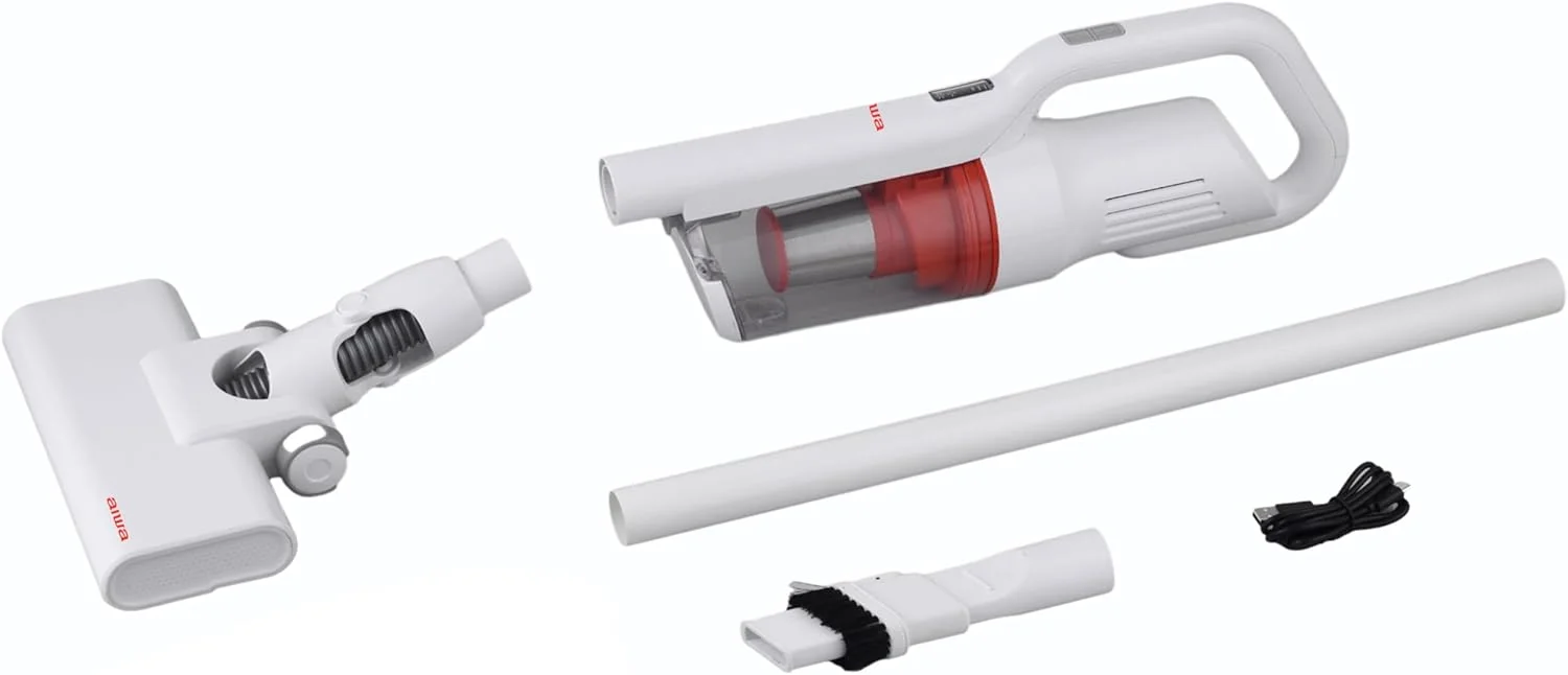 Aiwa Cordless Stick Vacuum Cleaner with Washable HEPA Filter and 20 oz Dust Bin, 2200mAh, White