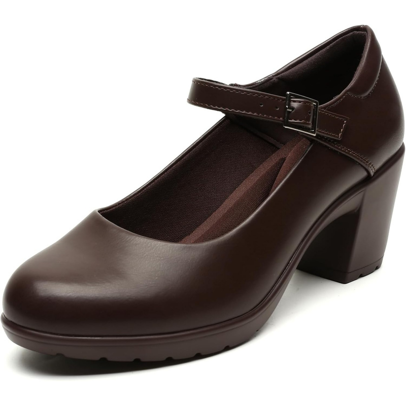 Women's Mary Jane Dress Shoes Chunky Low Block Heels 7CM Closed