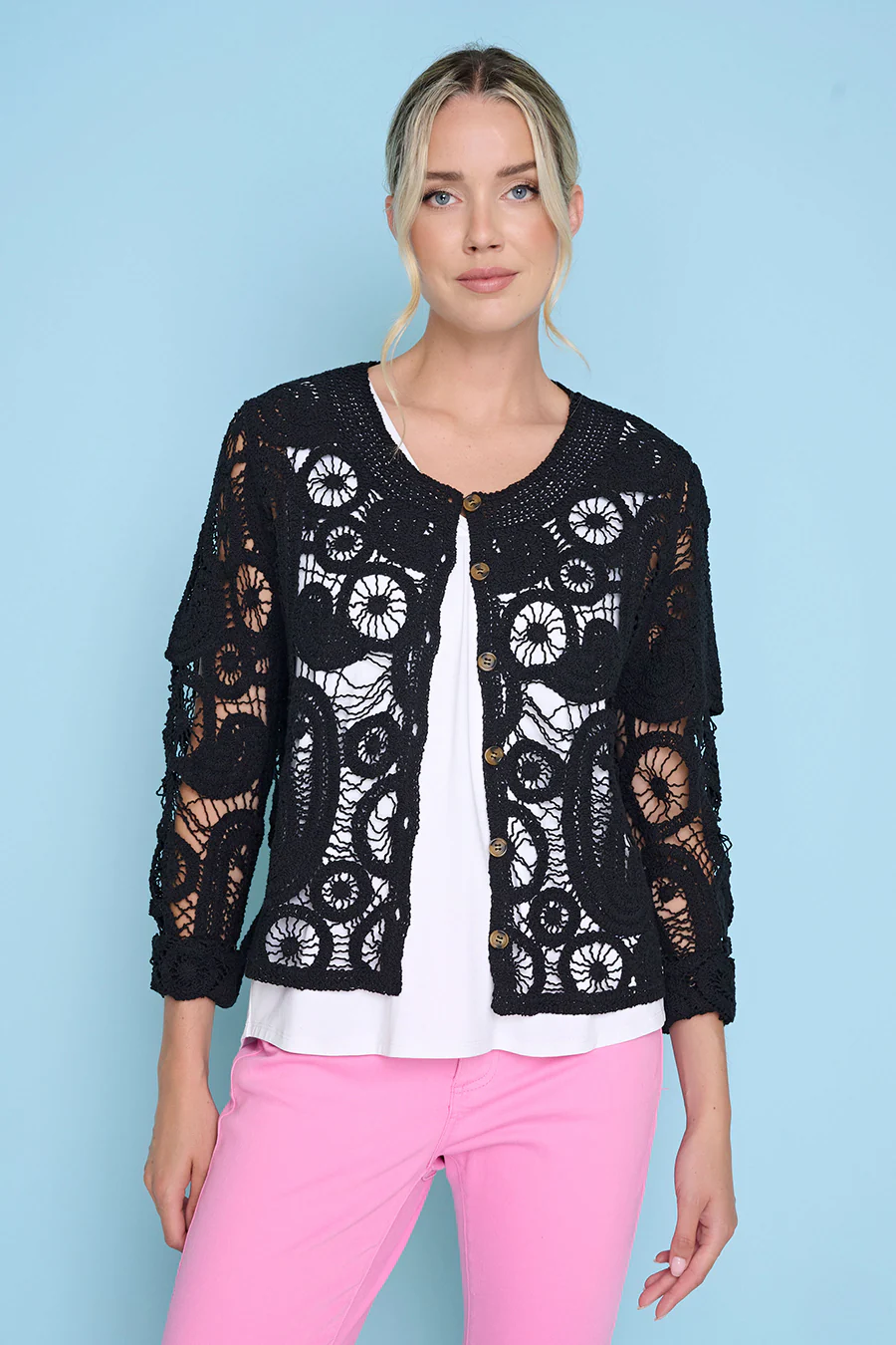 Crochet Button-Front Jacket
