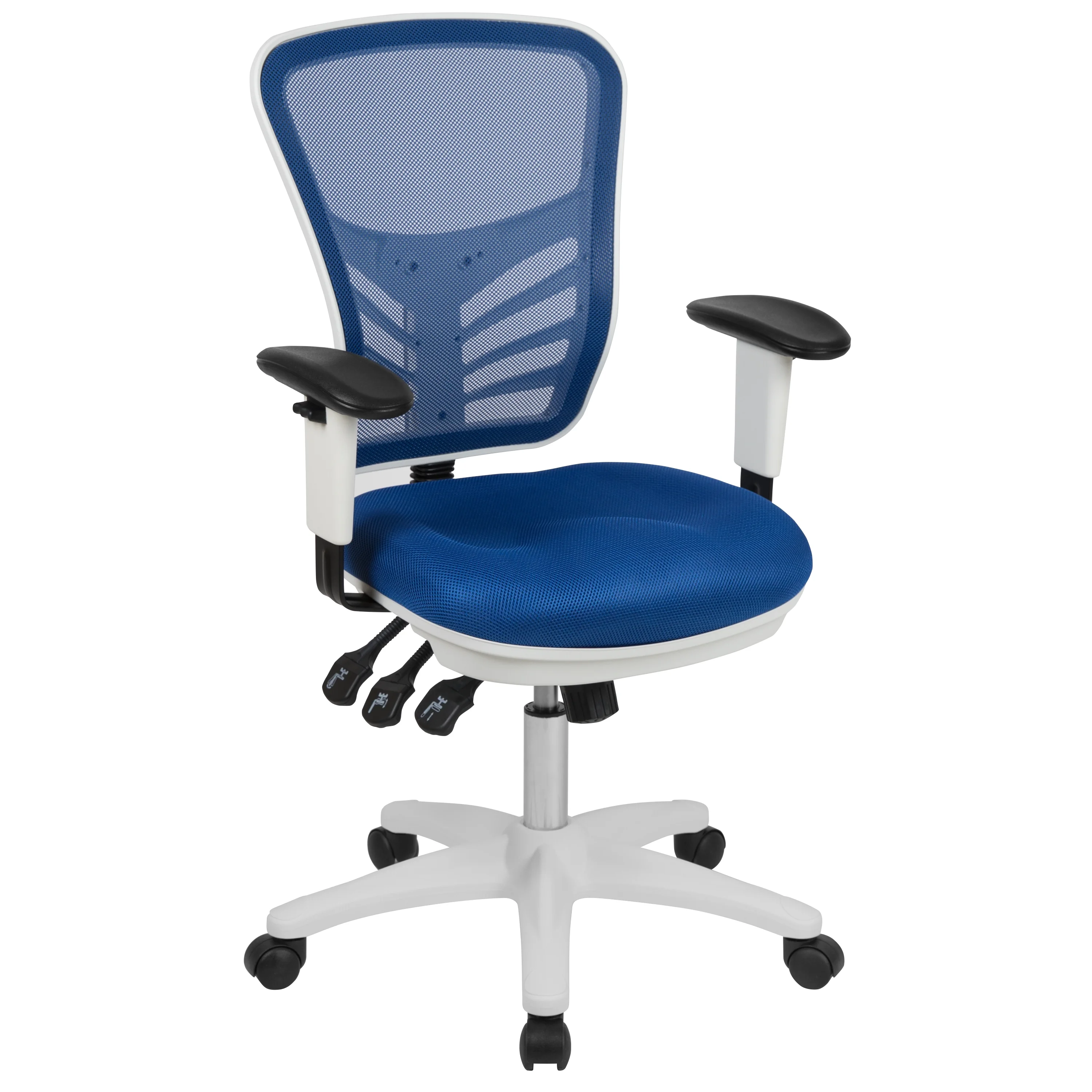 Emma  Oliver Mid-Back Blue Mesh/White FrameMultifunction Ergonomic Office Chair with Arms