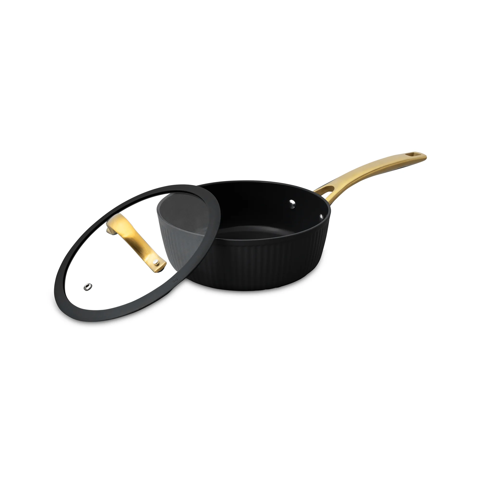 Thyme & Table 12-Piece Nonstick Signature Ribbed Cookware Set, Pots and Pans Set - Black & Gold