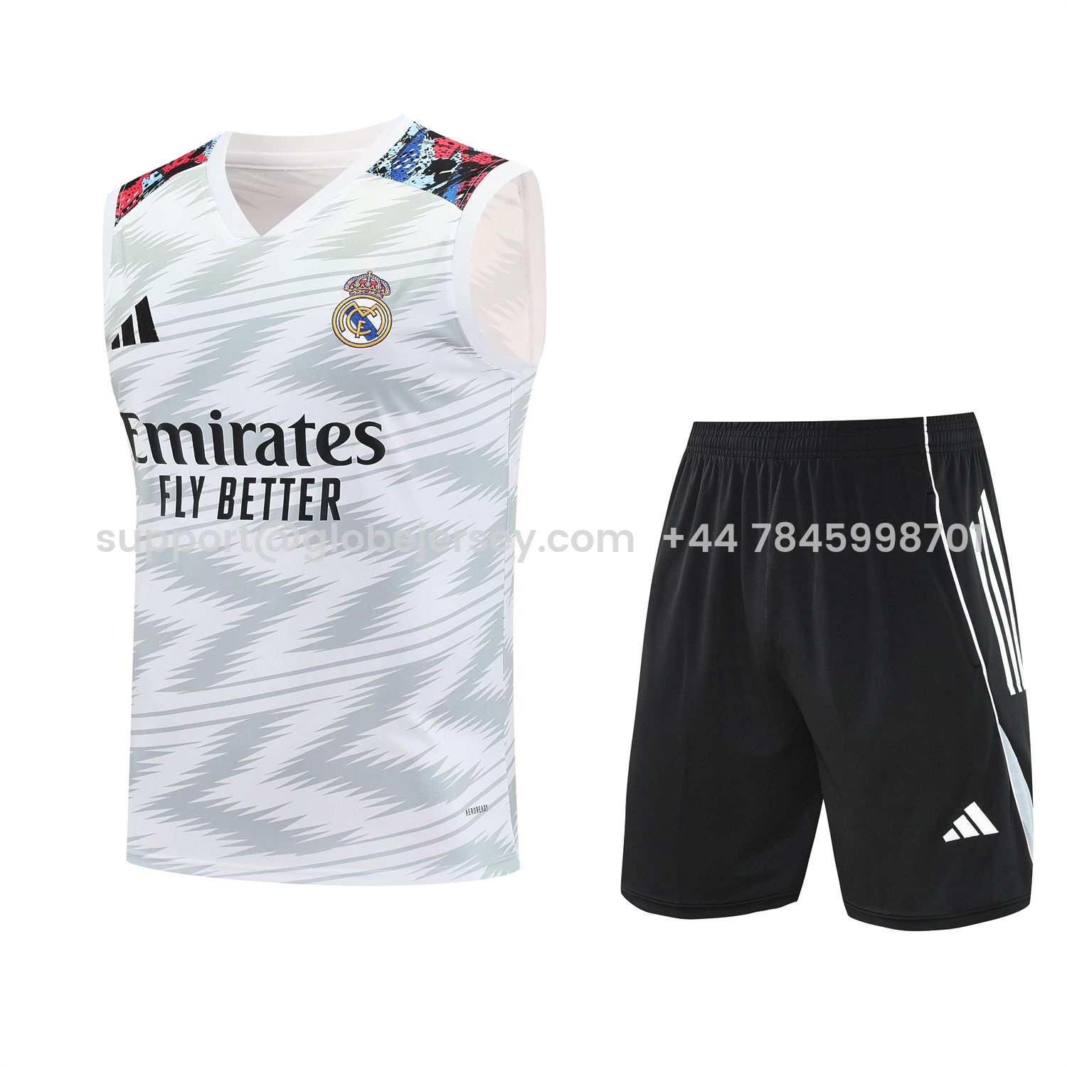 Real Madrid 25-26 Vest Training Set - Grey Arrow Pattern Vest & Black Shorts