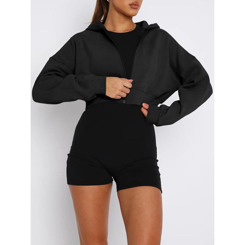 Women's Cropped Zip Up Hoodie Sweatshirts