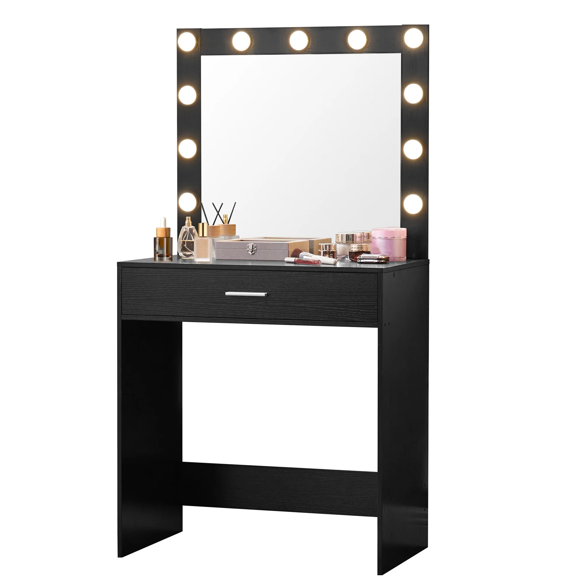 Vanity Desk With Mirror, Makeup Table Desk With Drawer, 3 Lighting Modes Adjustable Brightness Vanity Makeup Table For Small Space Home Living Room