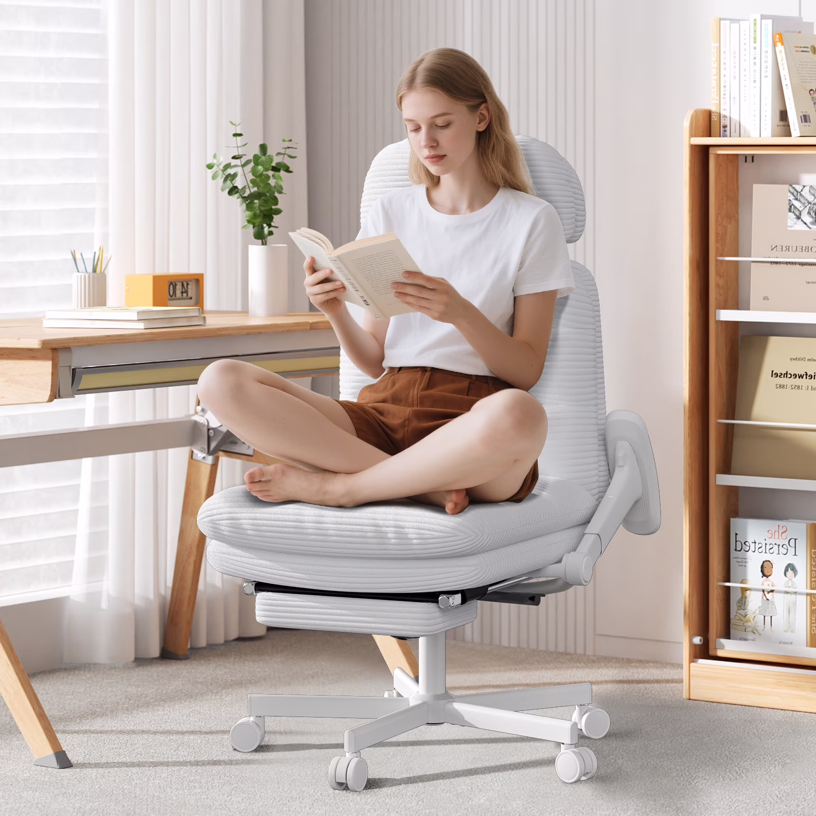 Ninecer Ergonomic Office Chair with Footrest, Big and Tall Computer Desk Chair for Adults, Adjustable Swivel Chair with Headrest Lumbar Support, Black