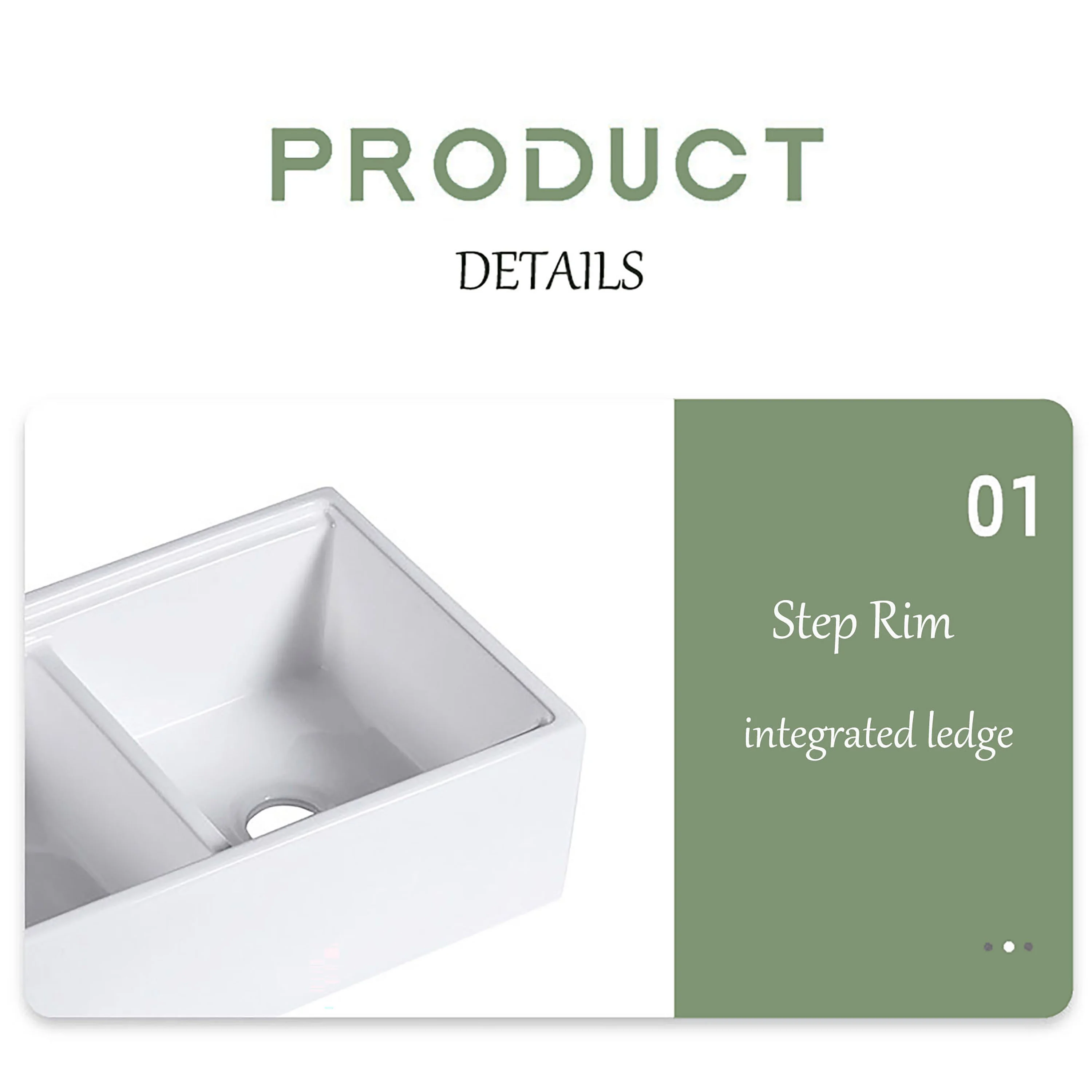 MEJE #KS3320 33x20 inch 50/50 Double Bowl , Ceramic Apron-front Step Rim Workstation Farmhouse Kitchen Sink , with Cutting Board ,Grid & Strainer - White
