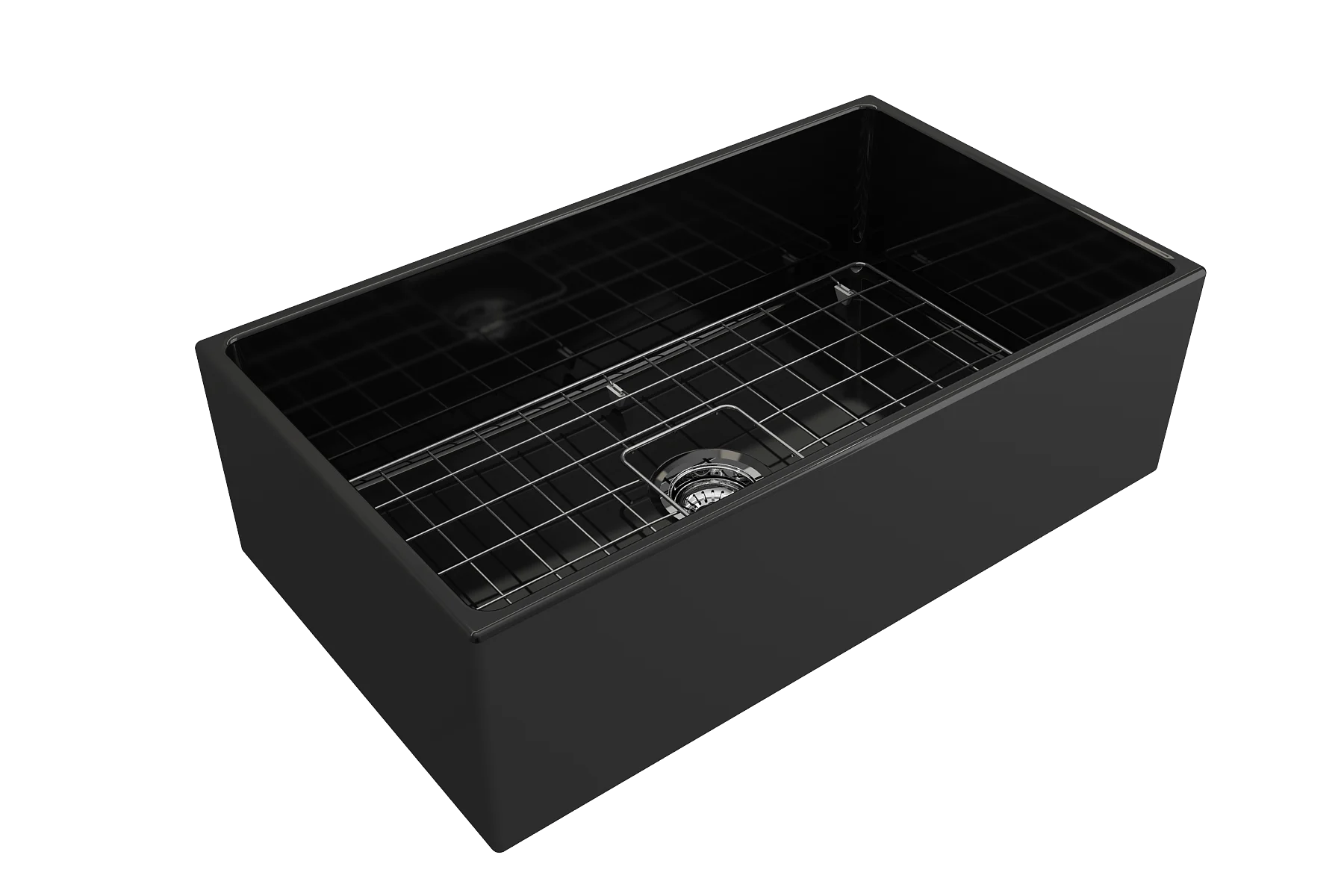 BOCCHI Contempo Apron Front Fireclay 33 in. Single Bowl Kitchen Sink with Protective Bottom Grid and Strainer in White