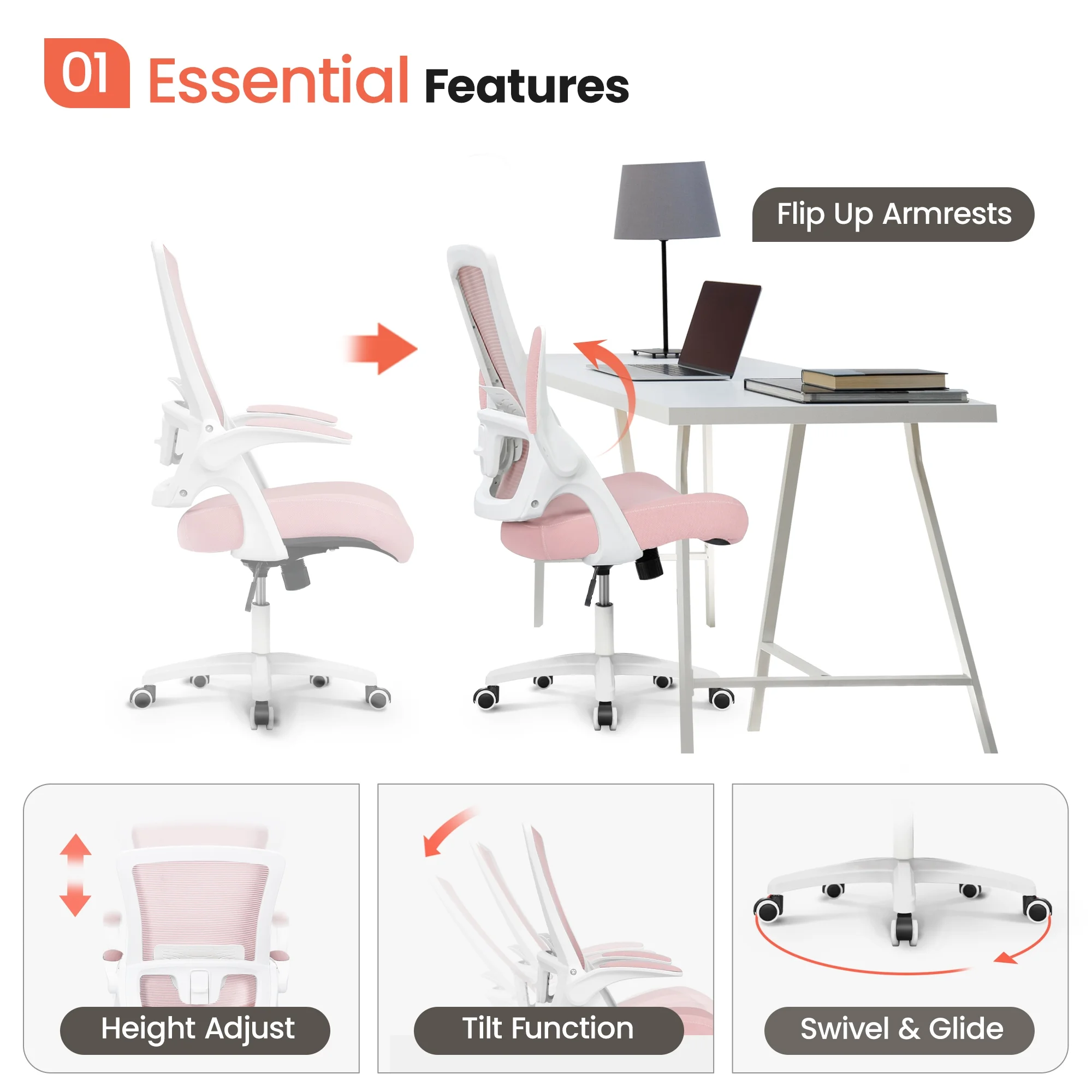 NEO CHAIR Ergonomic Office Chair, Adjustable High Back Mesh Desk Chair with Flip-up Arms, Black