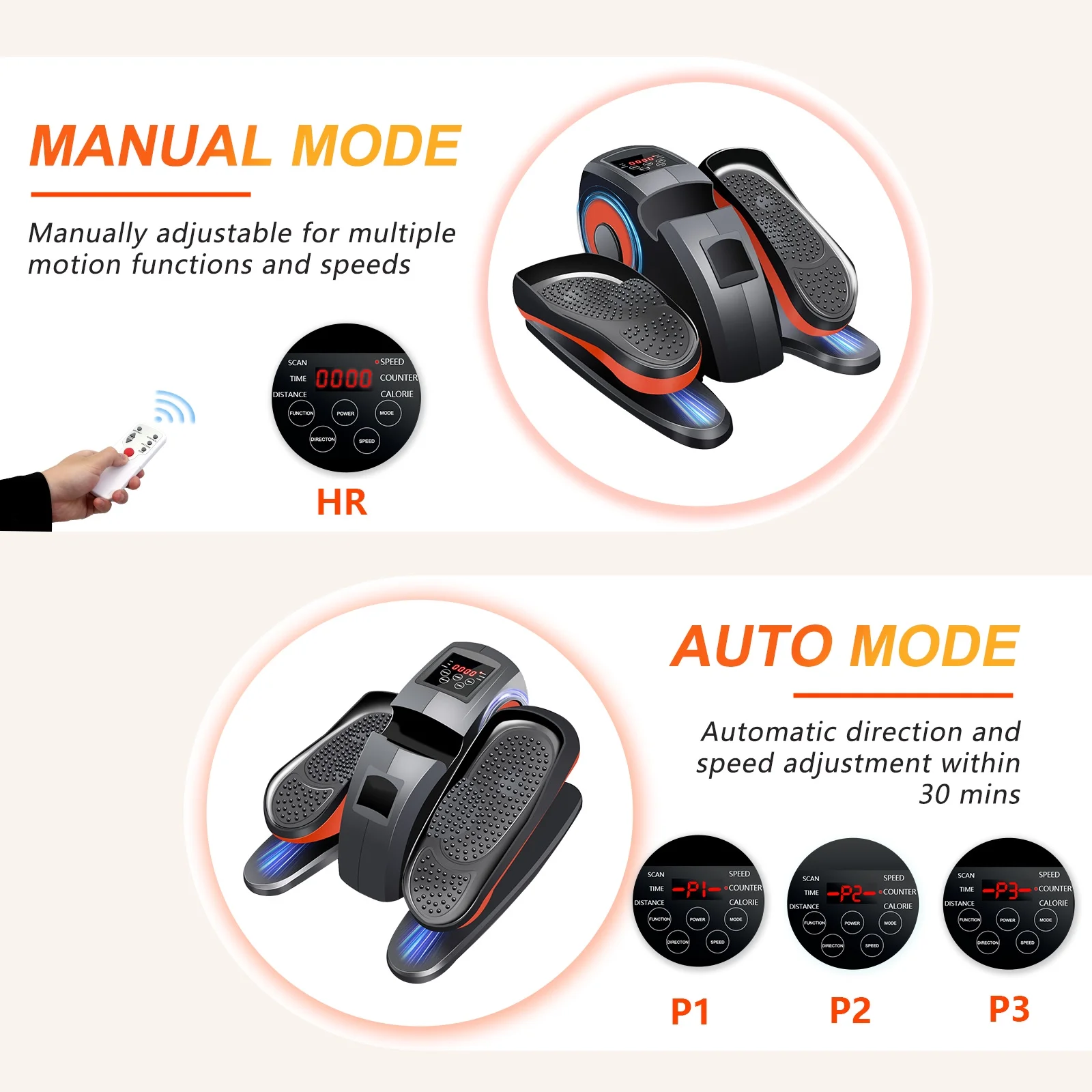 Baokaler Under Desk Elliptical Exercise Machine, Electric Elipsefit Leg Exerciser while Sitting for Seniors,12 Adjustable Speeds with Remote Control