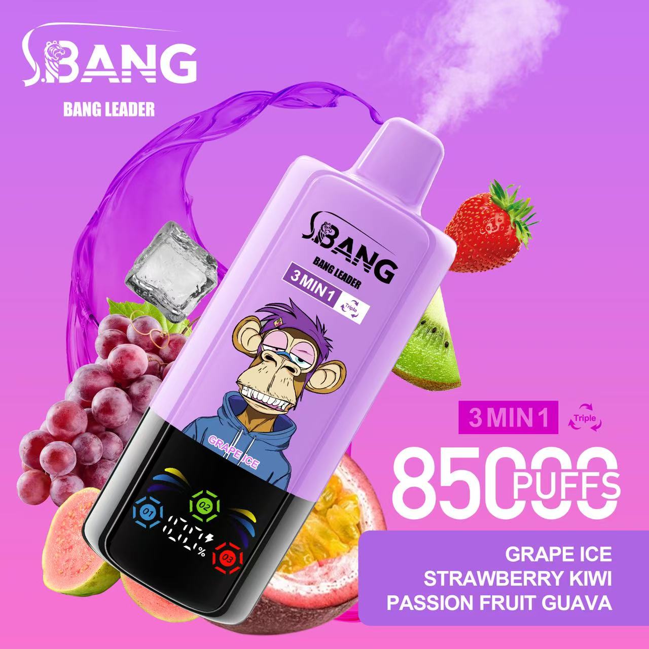 BANG Leader 85 000 potahů (3v1) | E-cigareta s LED displejem
