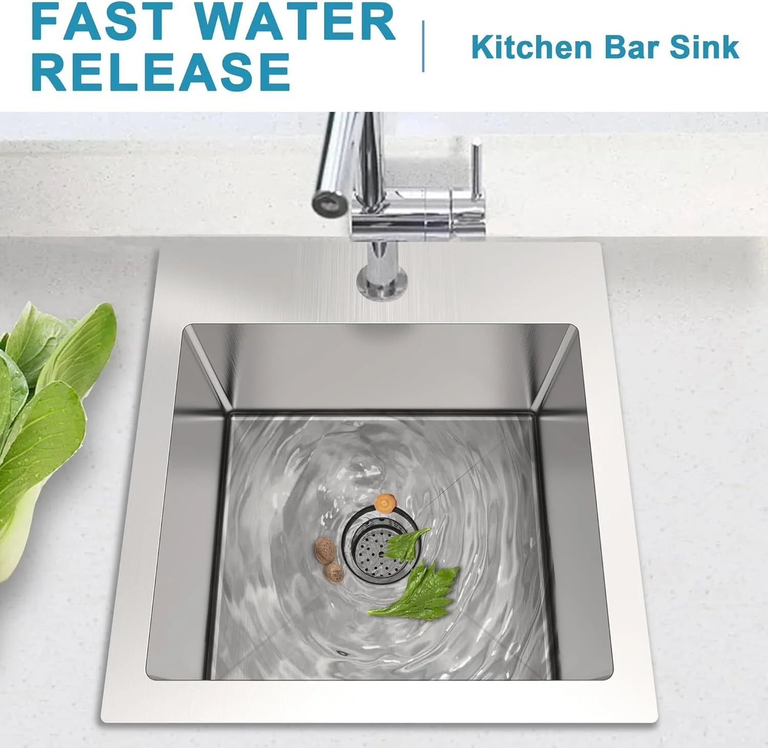 15 x 15 Inch Black Drop In Kitchen Bar Sink, Small Kitchen Sink Single Bowl Topmount Bar Prep Sink 18 Gauge Stainless Steel Bar Sink with Grid and Basket Strainer