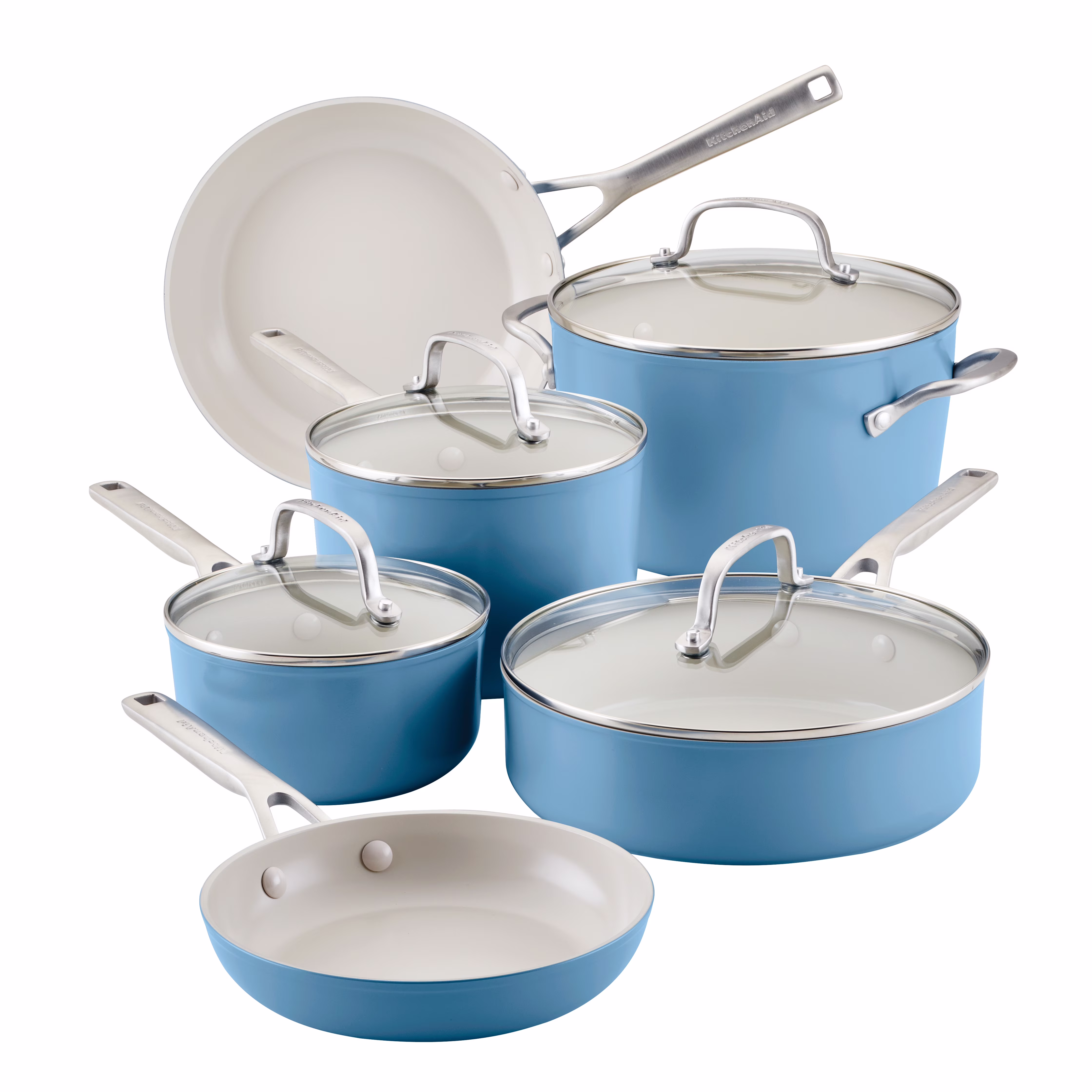 KitchenAid Hard Anodized 10 Pcs Ceramic Nonstick Cookware Pots and Pans Set, Oven Safe to 500��F, Pistachio