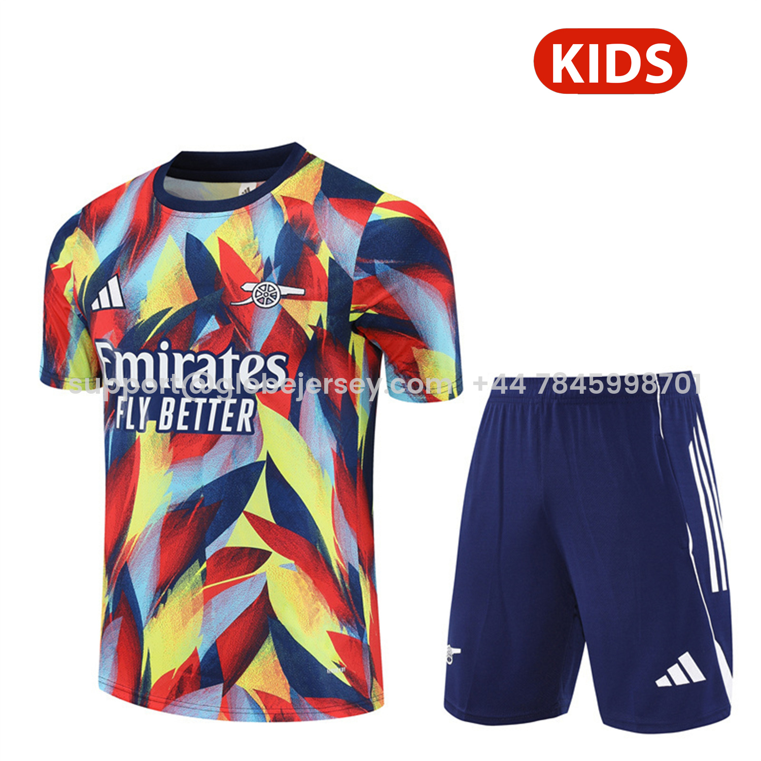 Arsenal 25-26 Kids Short-Sleeve Training Set - Colorful Camouflage Top & Blue Shorts