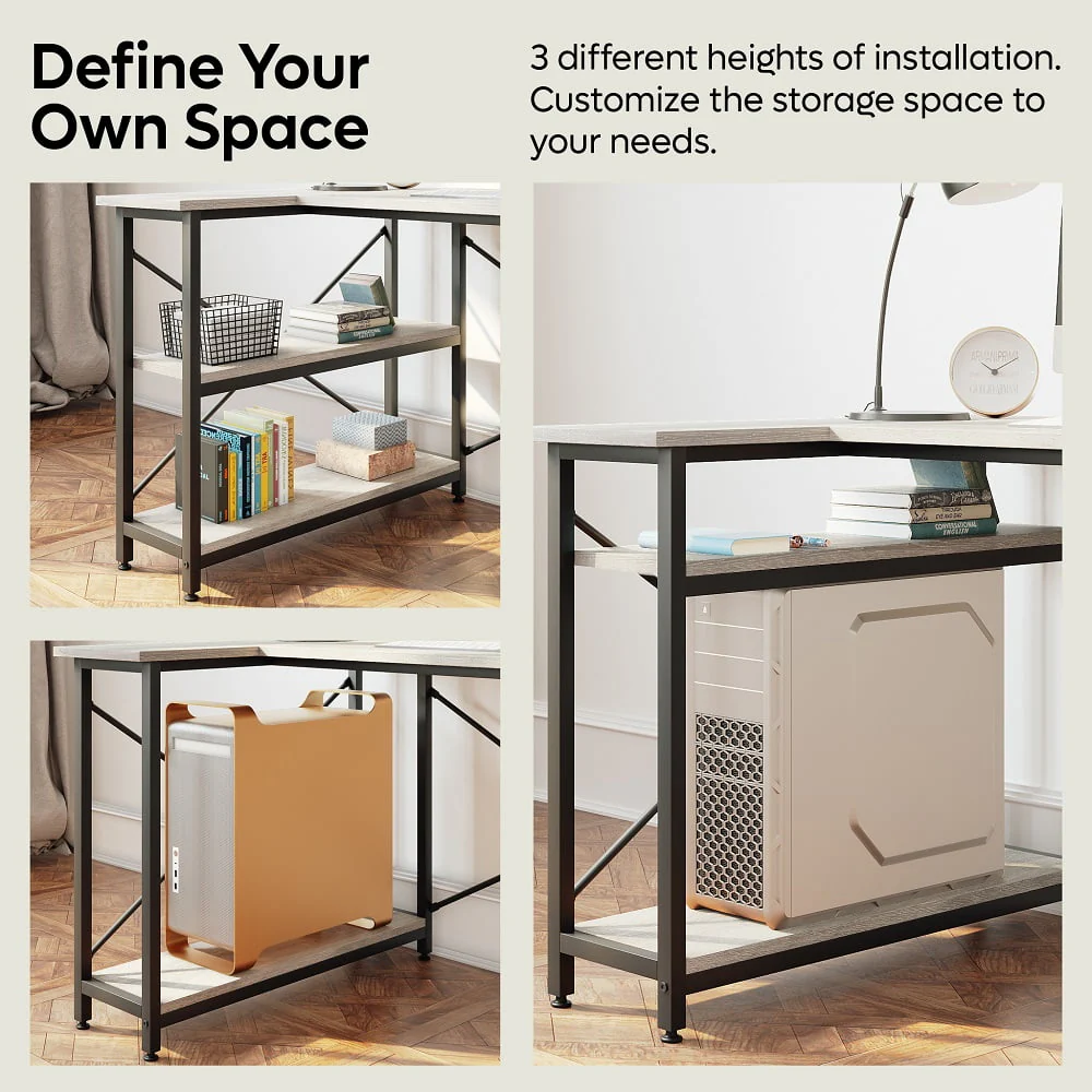 Bestier 47 inch Corner L-Shaped Desk with Storage Shelves Writing Desk Wash Grey