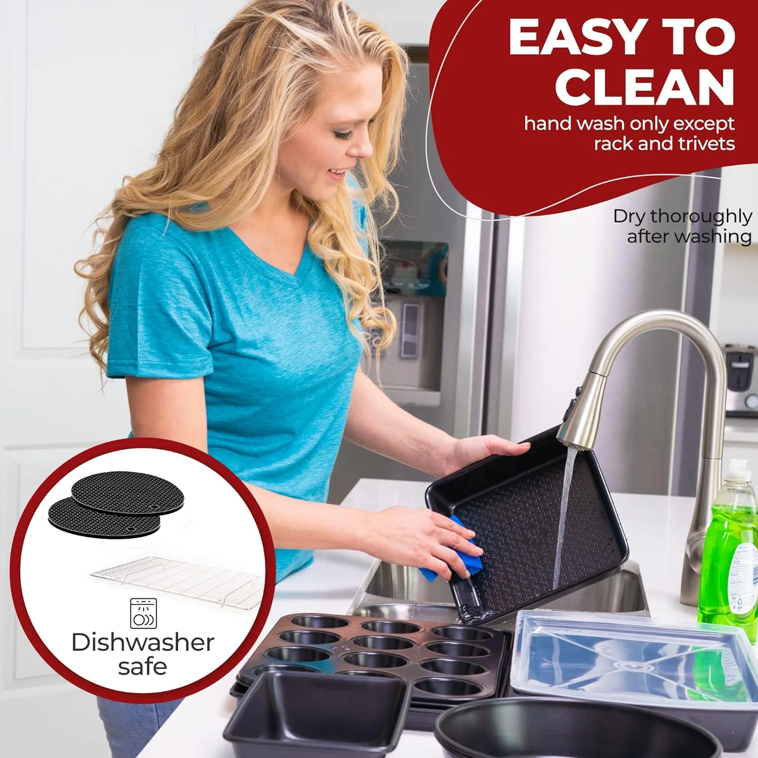 12 PC Carbon Steel Baking Pans Set Nonstick, Kitchen Essentials for New Home, Nonstick Bakeware with Cake Muffin Tins