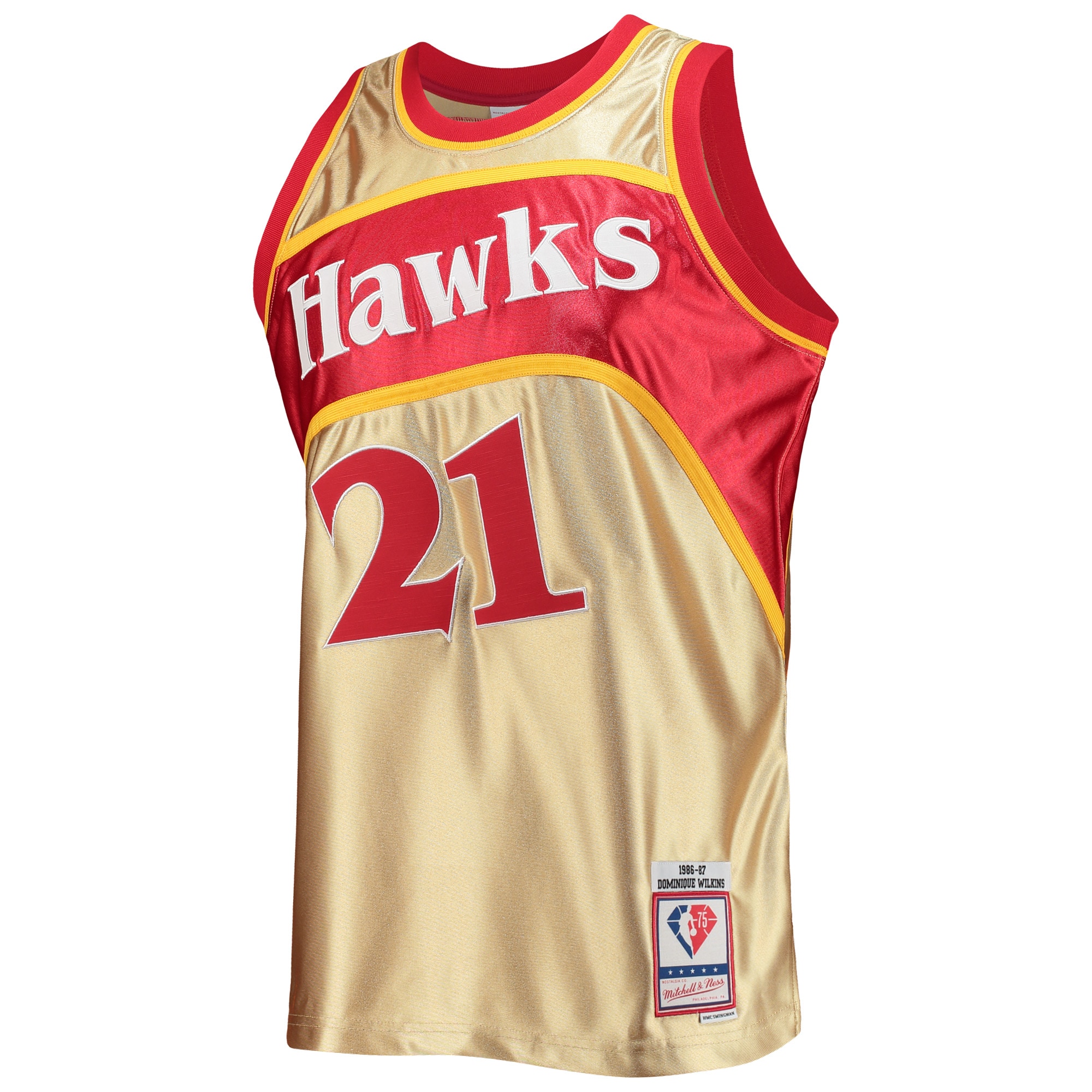 Men's Atlanta Hawks Dominique Wilkins Gold Mitchell & Ness 75th Anniversary 1986/87 Hardwood Classics Swingman Jersey
