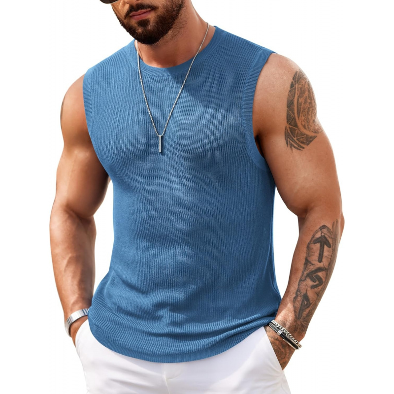 Men's Casual Knitted Tank Tops Crew Neck