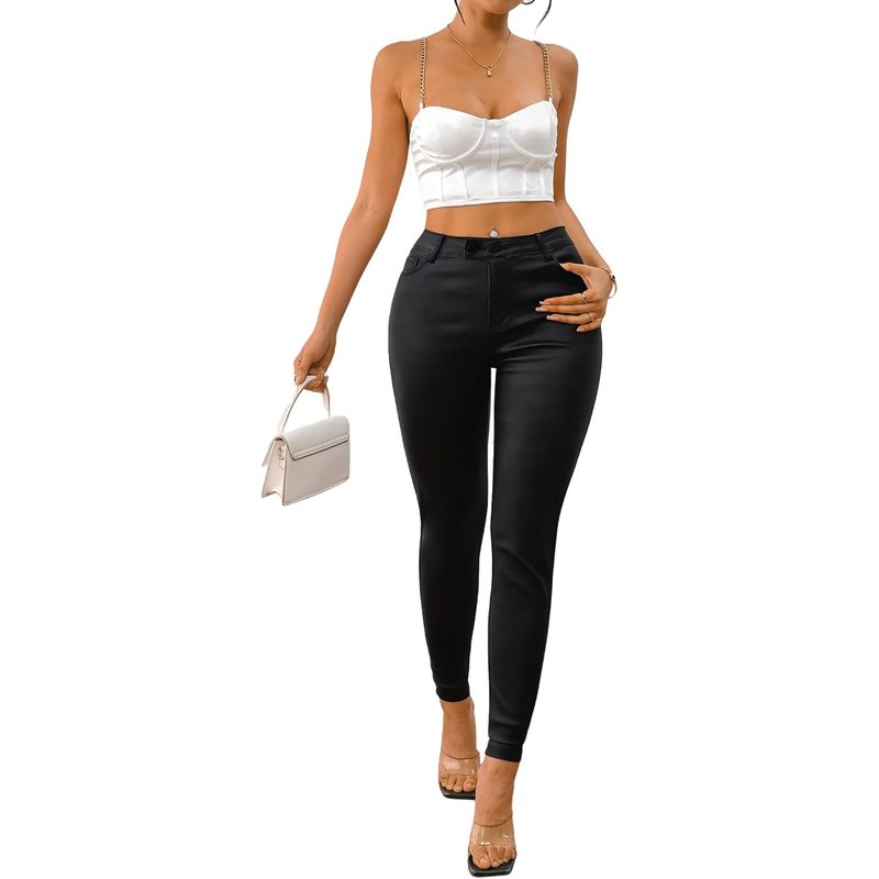 Women Faux Leather High Waist Sexy Leggings Stretchy Skinny Pants