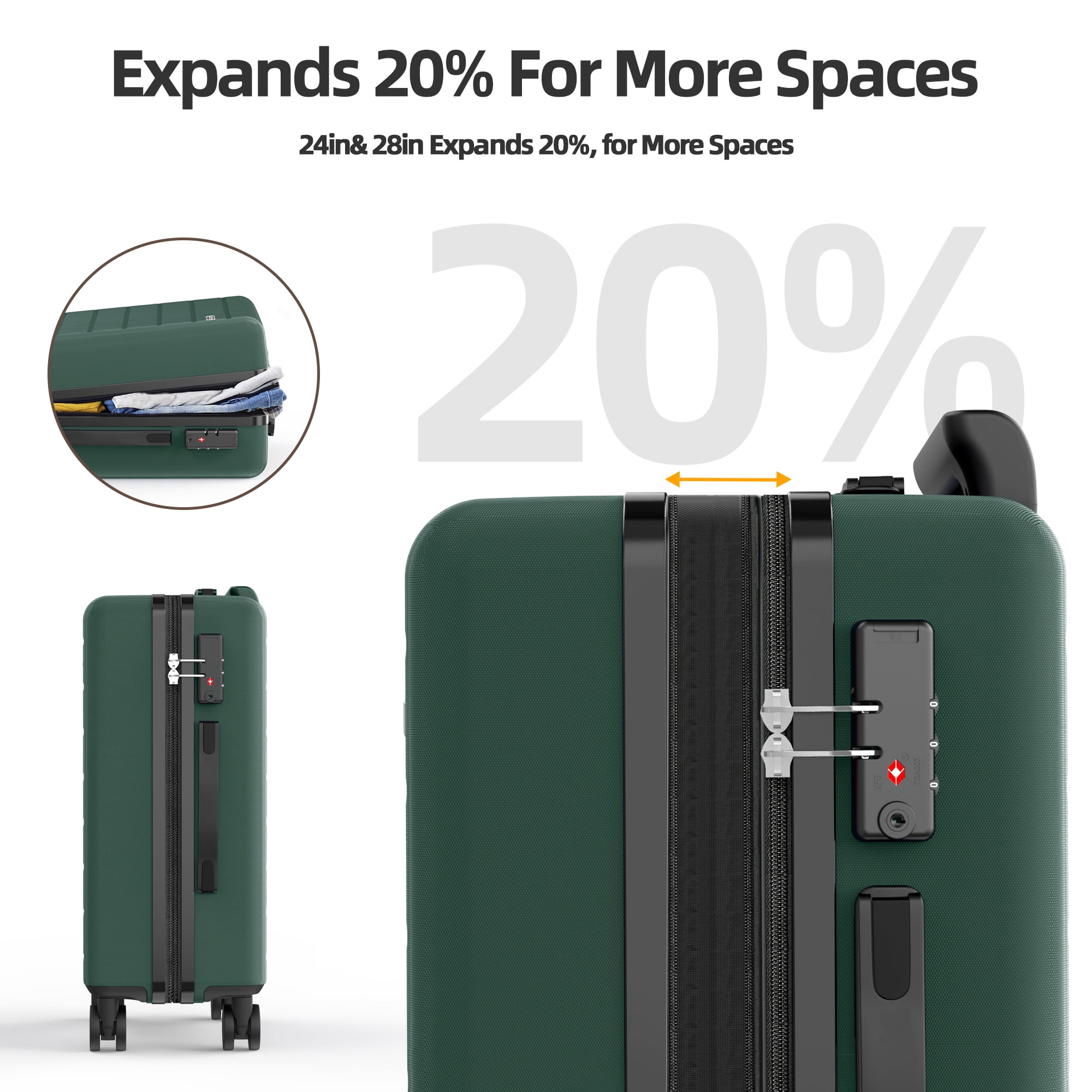 Sunbee 4 Piece Luggage Sets, Expandable Durable Hard Shell Suitcase Set Double Wheels TSA Lock, Blue