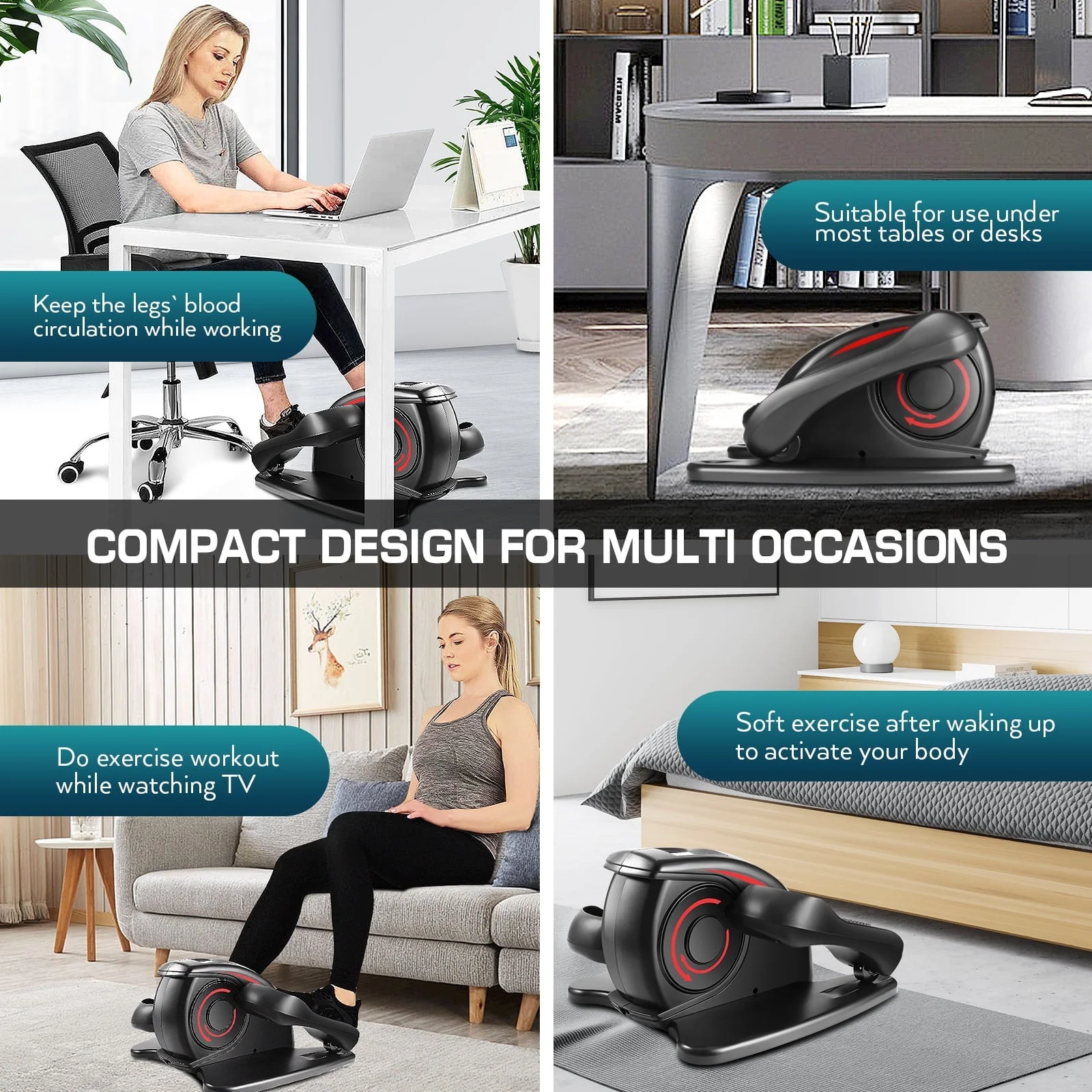 Under Desk Elliptical Machine Electric Pedal Bike Exerciser Trainer with LCD Monitor Quiet Compact Exercise Equipment for Home Office Gym