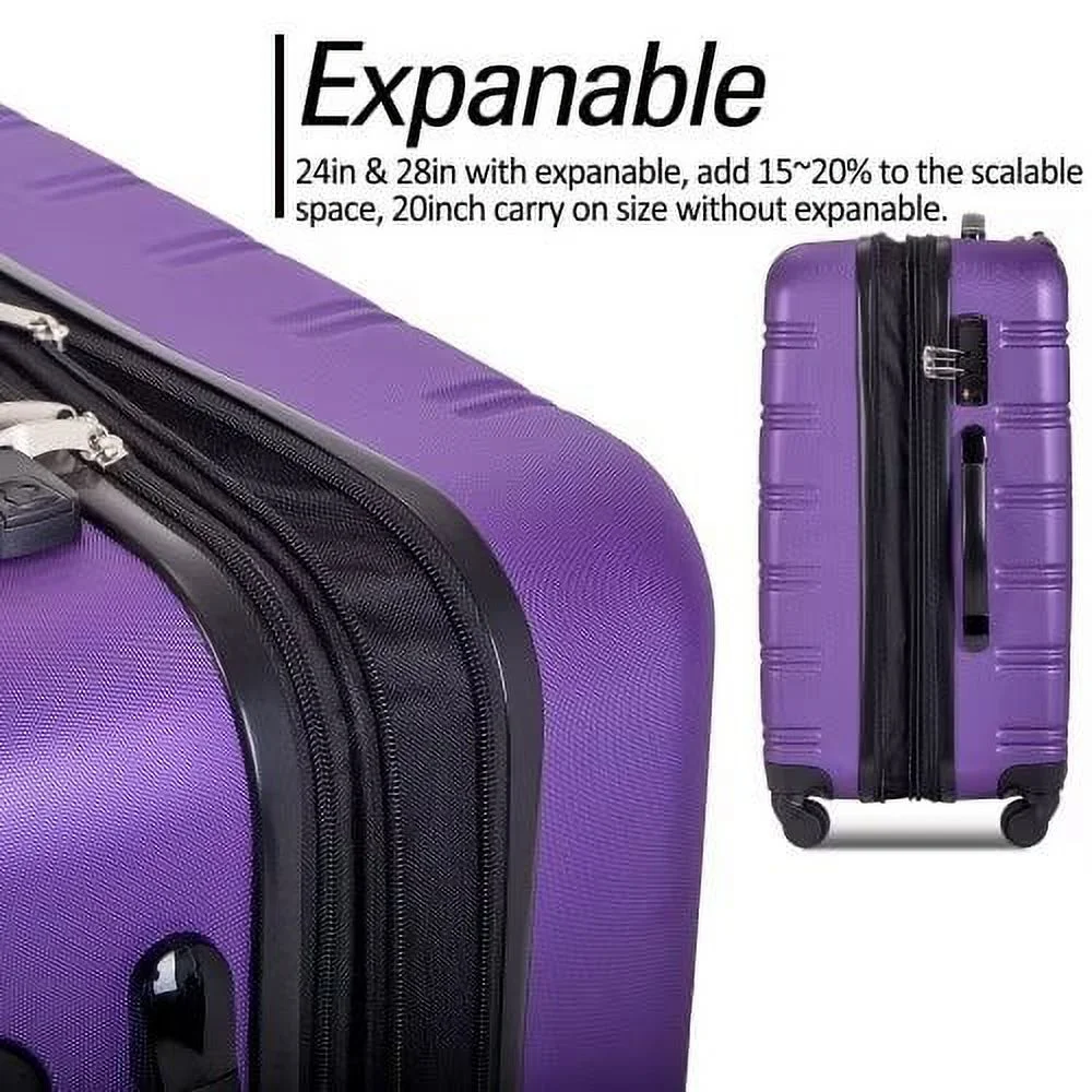 Expandable Suitcase Set of 3 with Double Spinner Wheels, Indestructible PP Material Hard Shell Luggage Sets TSA Lock, Carry on Expandable, Lightweight,20