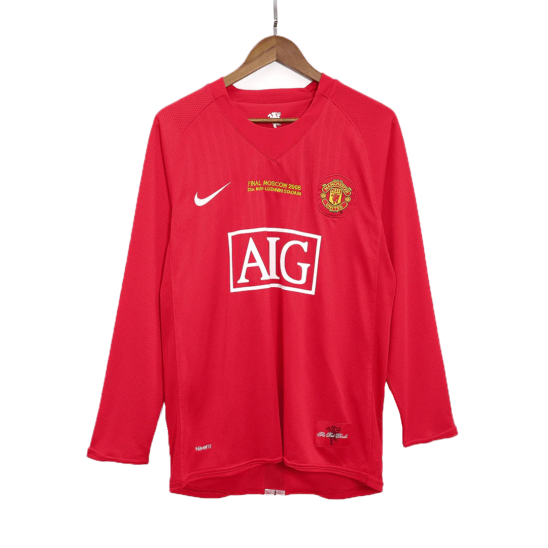 Manchester United 2007/08 Champions League Home Long Sleeve Retro Soccer Jersey - UCL Final