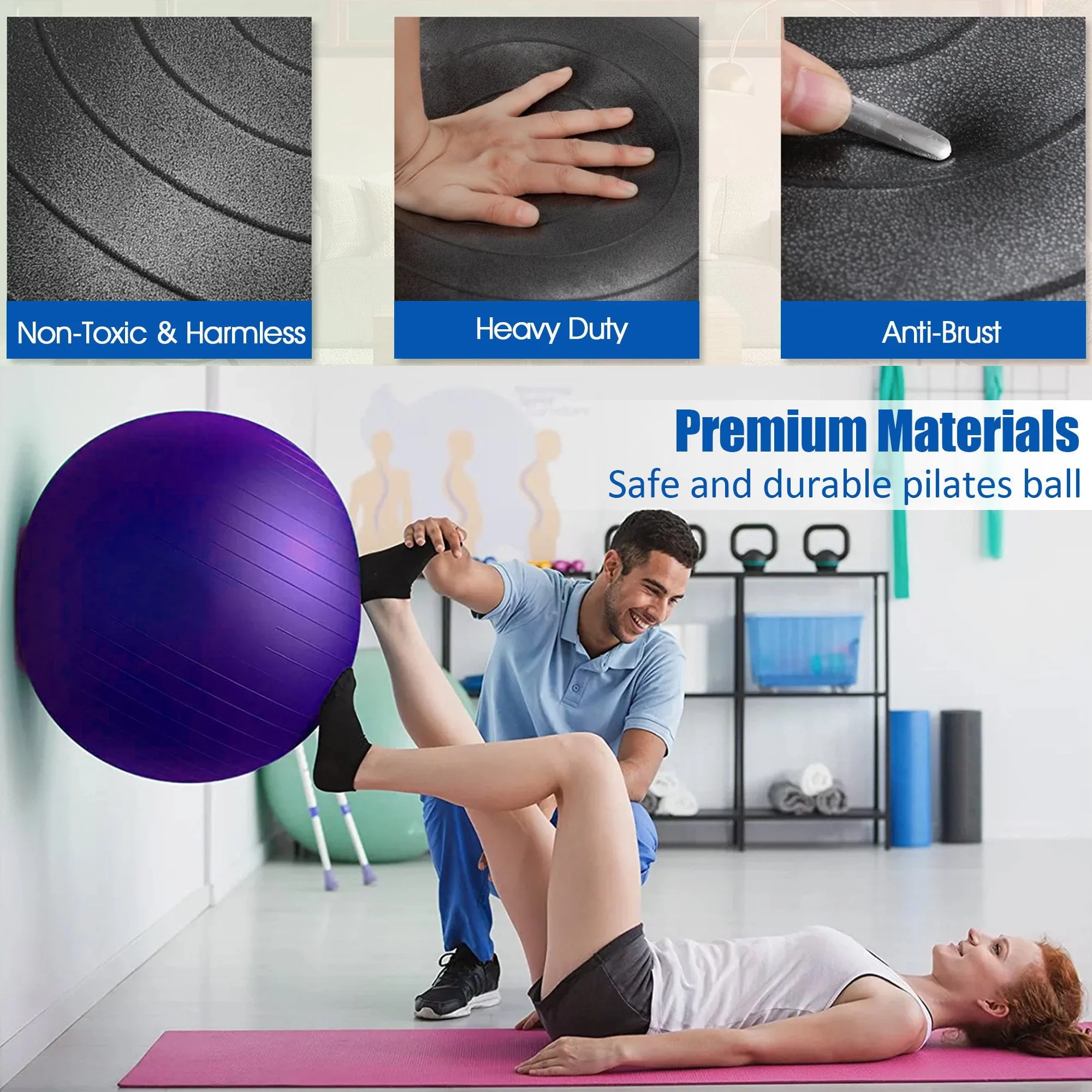 Pilates Ball, Exercise Yoga Ball Anti-Burst Stability Ball Chair with Quick Pump, Workout Fitness Balance Ball for Pregnancy, Office, Home Gym (Pink 65 cm)