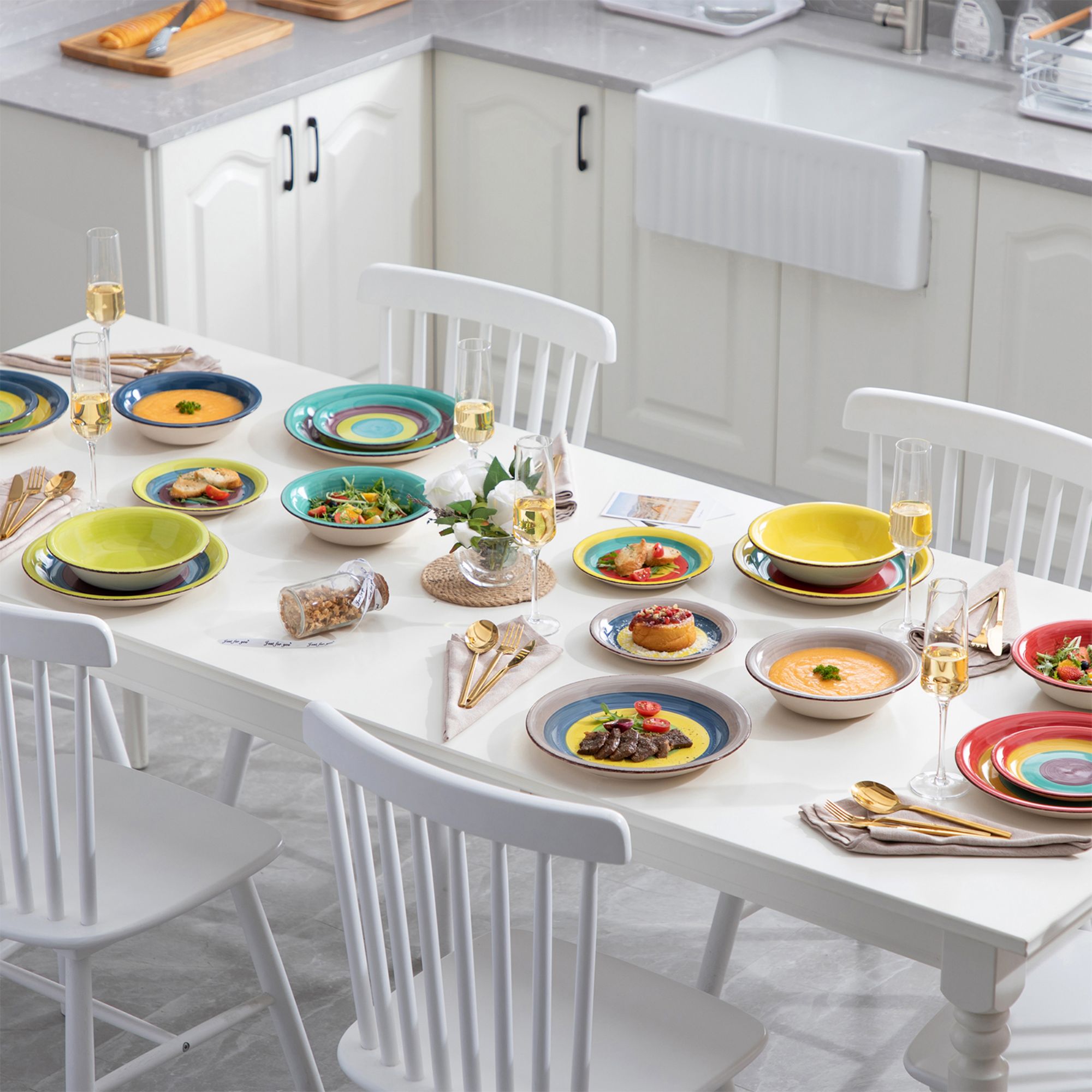 vancasso, Series Arco, 18-Piece Porcelain Dinnerware Set, Colourful Dinner Set, Service for 6