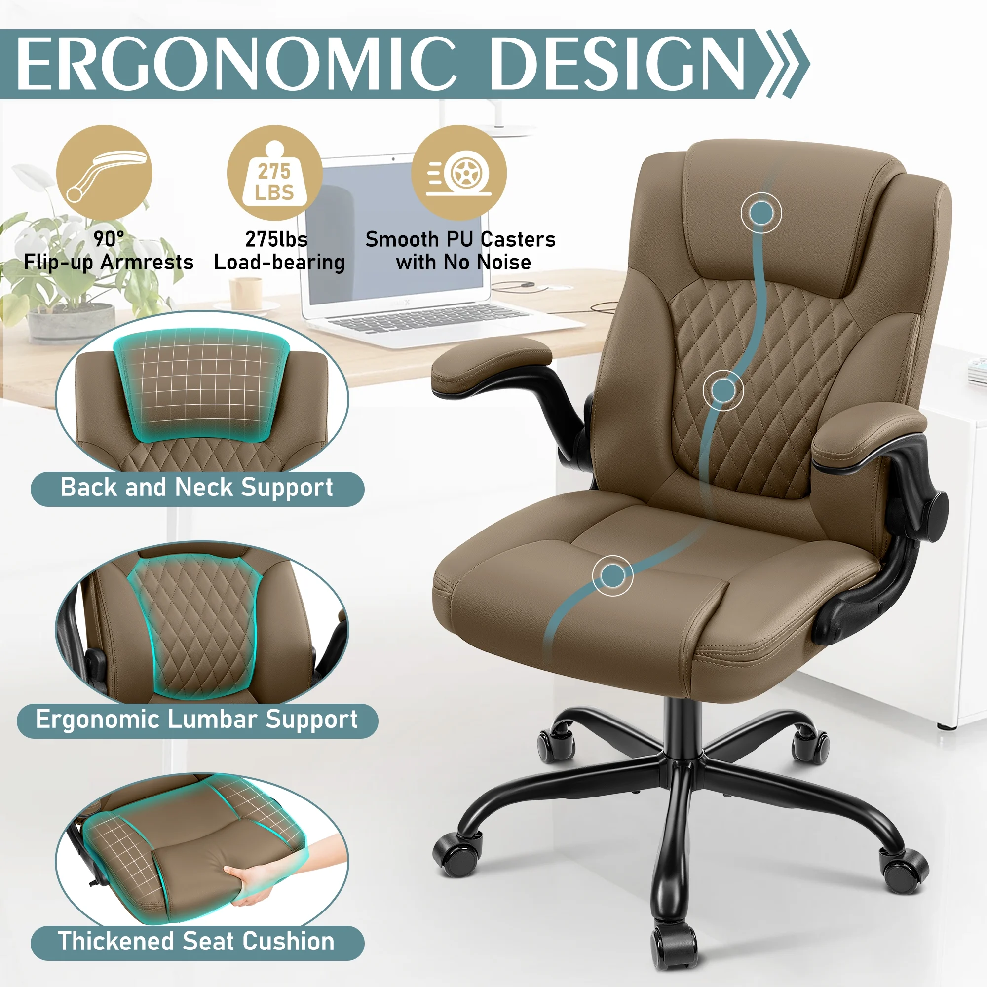 COOLHUT Leather Office Chair, Big and Tall Office Chair 400LBS Wide Seat Ergonomic Computer Desk Chair High Back Executive Leather Chair Adjustable Task Chair Lumbar Back with 8-Year Warranty, Black