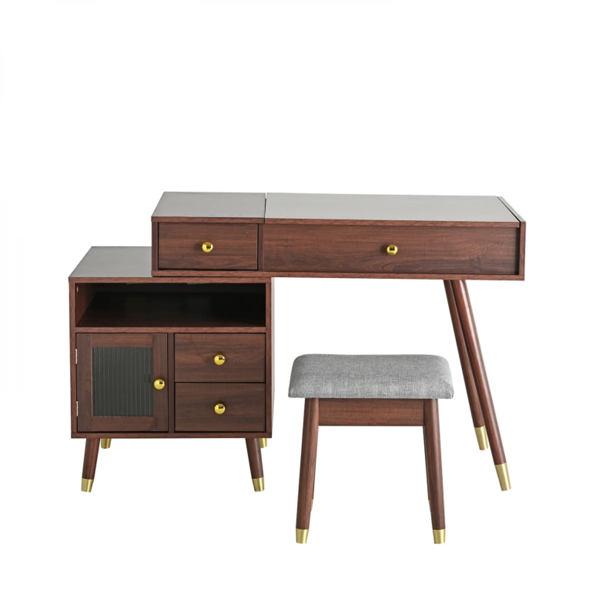 3-in-1 Vanity Desk with Lighted Flip-Top Mirror & Adjustable Cabinet, Makeup Dressing Table with Stool, Dresser with Drawers for Bedroom, White