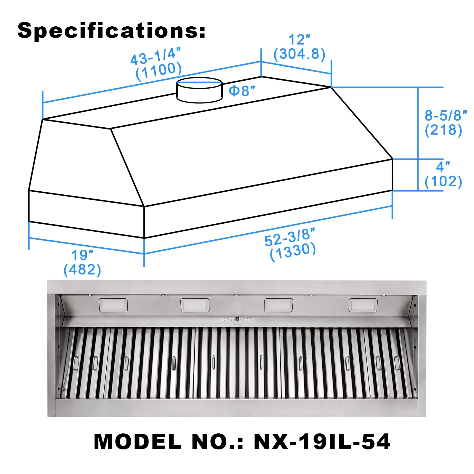 Akicon 48 Inch Range Hood Insert, Stainless Steel 8