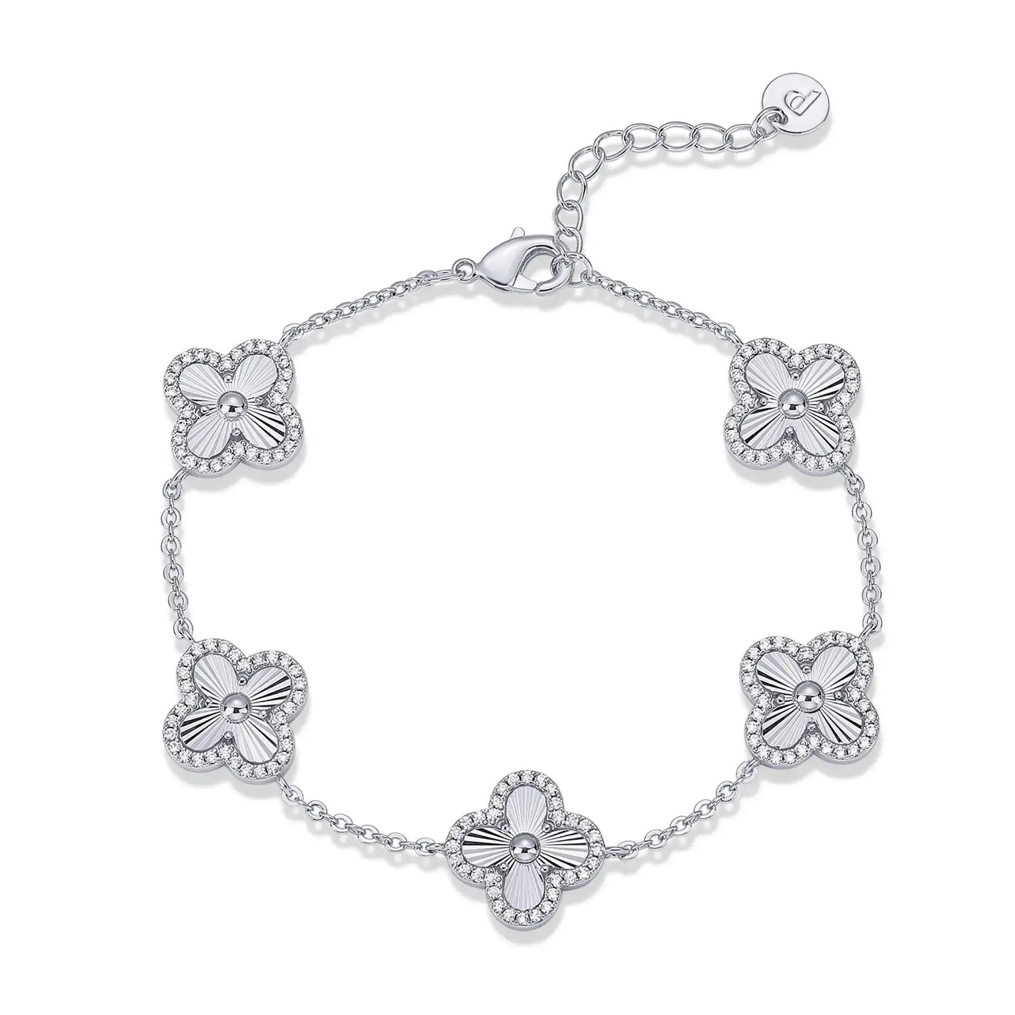 14K Gold Plated Clover Bracelet for Women - Lucky Charm Four Leaf Clover Bracelet Station with Cubic Zirconia - Hypoallergenic Trendy Fashion Stackable Clover Jewelry