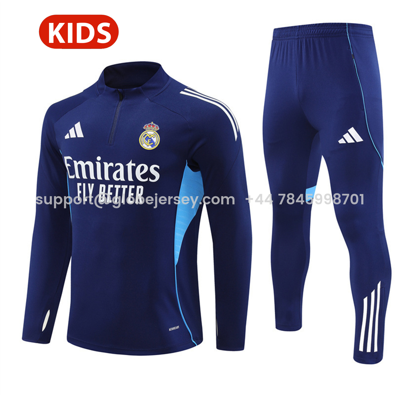 Real Madrid 25-26 Kids Long Sleeve Training Set - Deep Blue Top & Pants