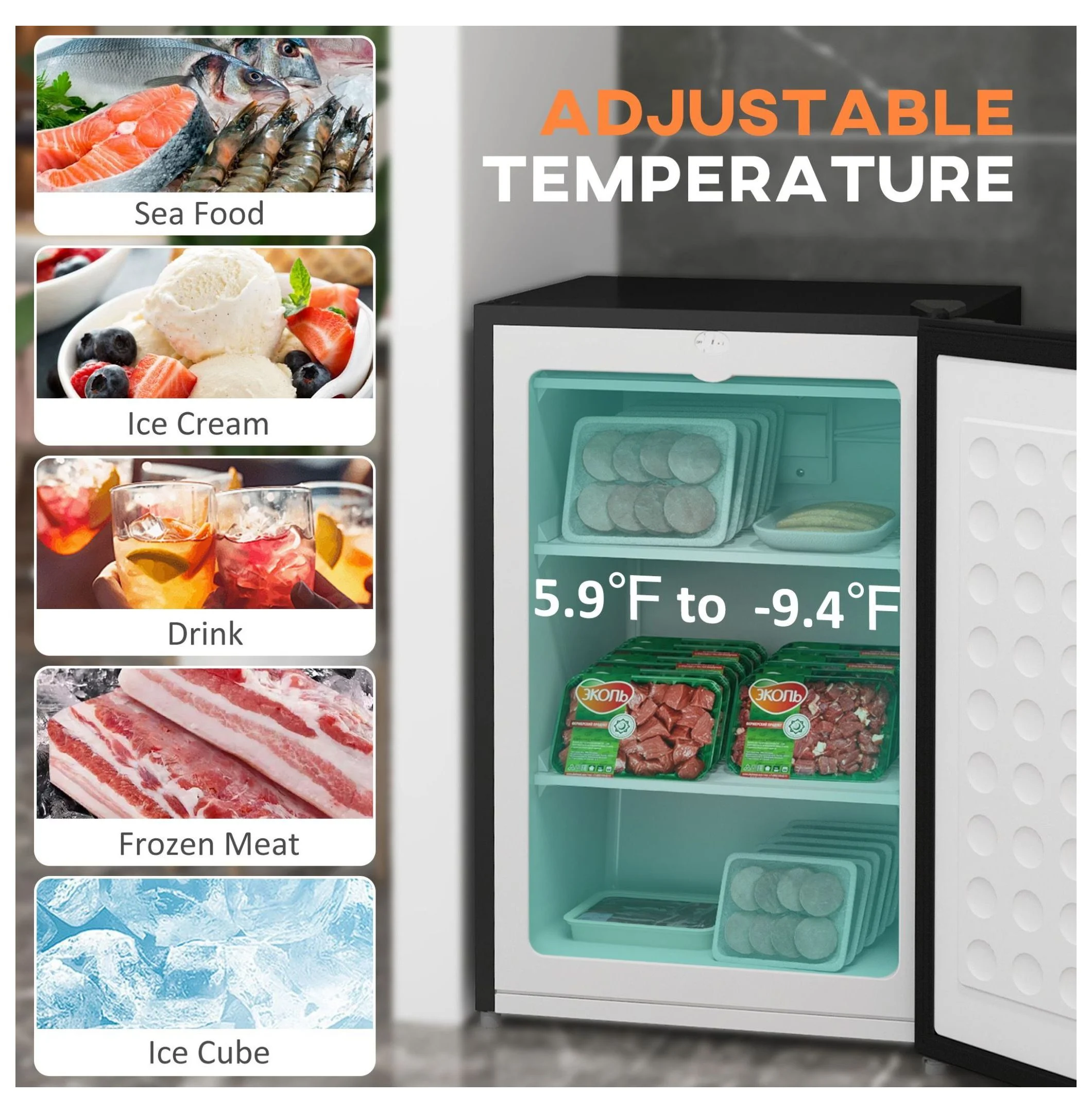 3 Cu Ft Small Upright Freezer Black Adjustable Thermostat Reversible Door for Apartments