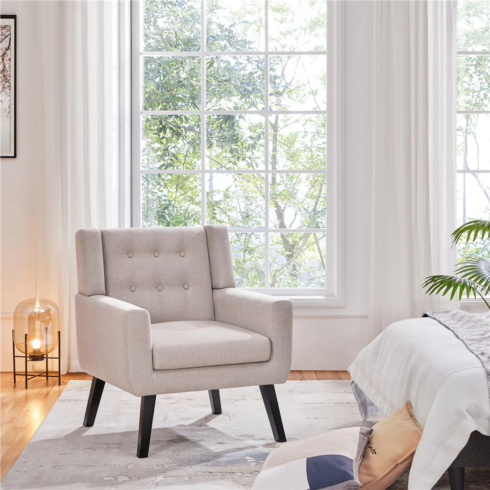 Topeakmart Modern Upholstered Accent Armchair with Solid Wood Legs for Living Room, Beige