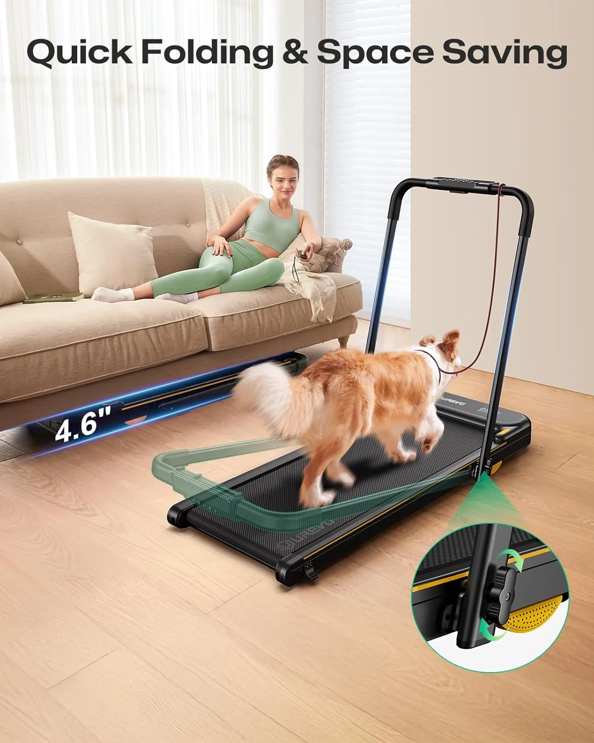 UREVO Spacewalk E1L Smart Walking Pad, Compact Under Desk Treadmill with Double Shock Absorption, Quiet Operation, Workout APP with Track Insights and MIIT Mode, Remote or APP Control for Home Office