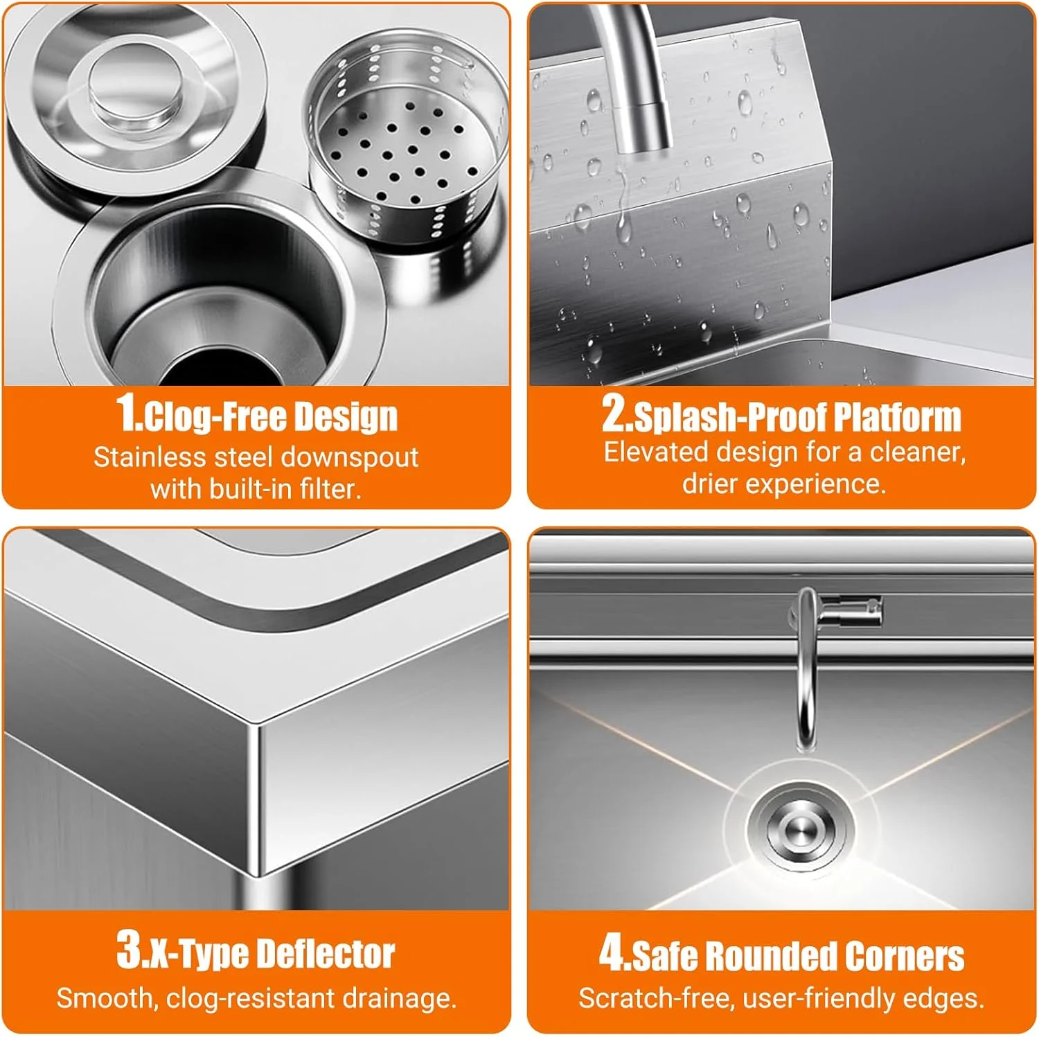 M optimized Stainless Steel Utility Sink, Free Standing Single Bowl Laundry Sink with Cold and Hot Water Pipes&Pull-Down Faucet for Restaurant Indoor&Outdoor