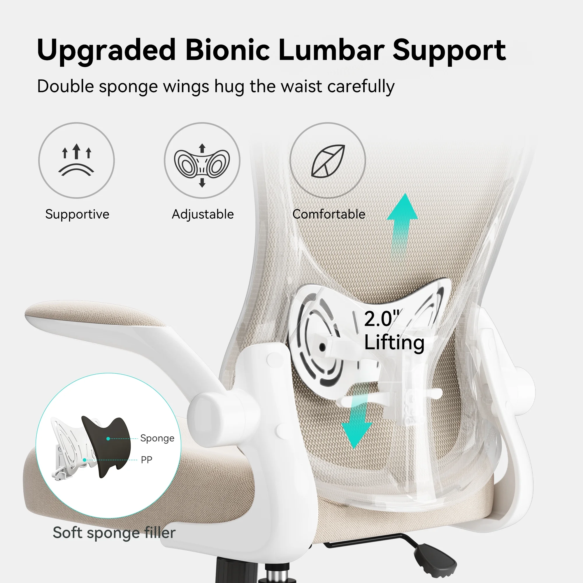 Hbada Office Chair, Ergonomic Desk Chair, Computer Mesh Chair with Lumbar Support and Flip-up Arms, Gray
