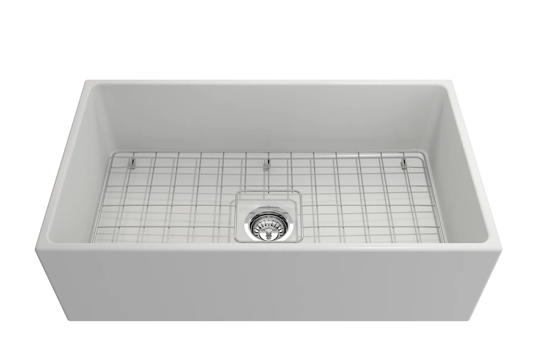 BOCCHI Contempo Apron Front Fireclay 33 in. Single Bowl Kitchen Sink with Protective Bottom Grid and Strainer in White
