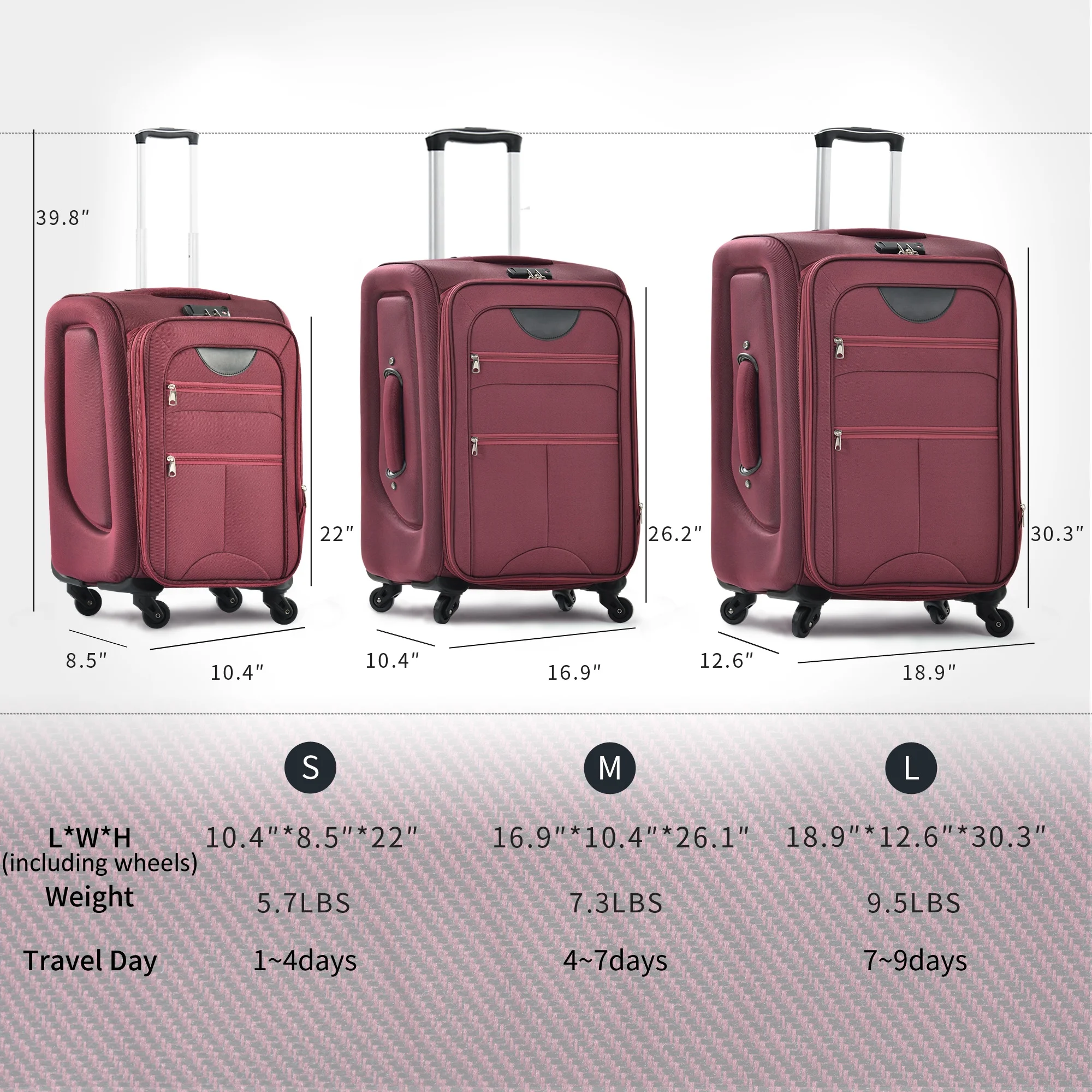 EUROCO 3 Piece Softside Luggage Set,Expandable Suitcase Set with TSA Lock and Spinner Wheels,Lightweight Suitcase for Men Women(20