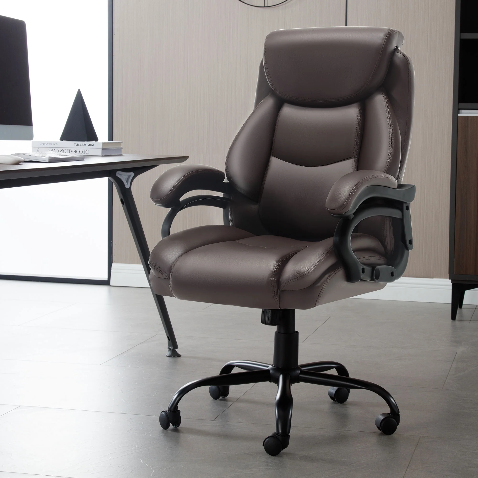JONPONY Big and Tall Office Chair 500LBS Wide Seat Ergonomic Computer Desk Chair High Back Executive Leather Chair Adjustable Task Chair Lumbar Back Support 8 Hours Heavy Duty Design,Black