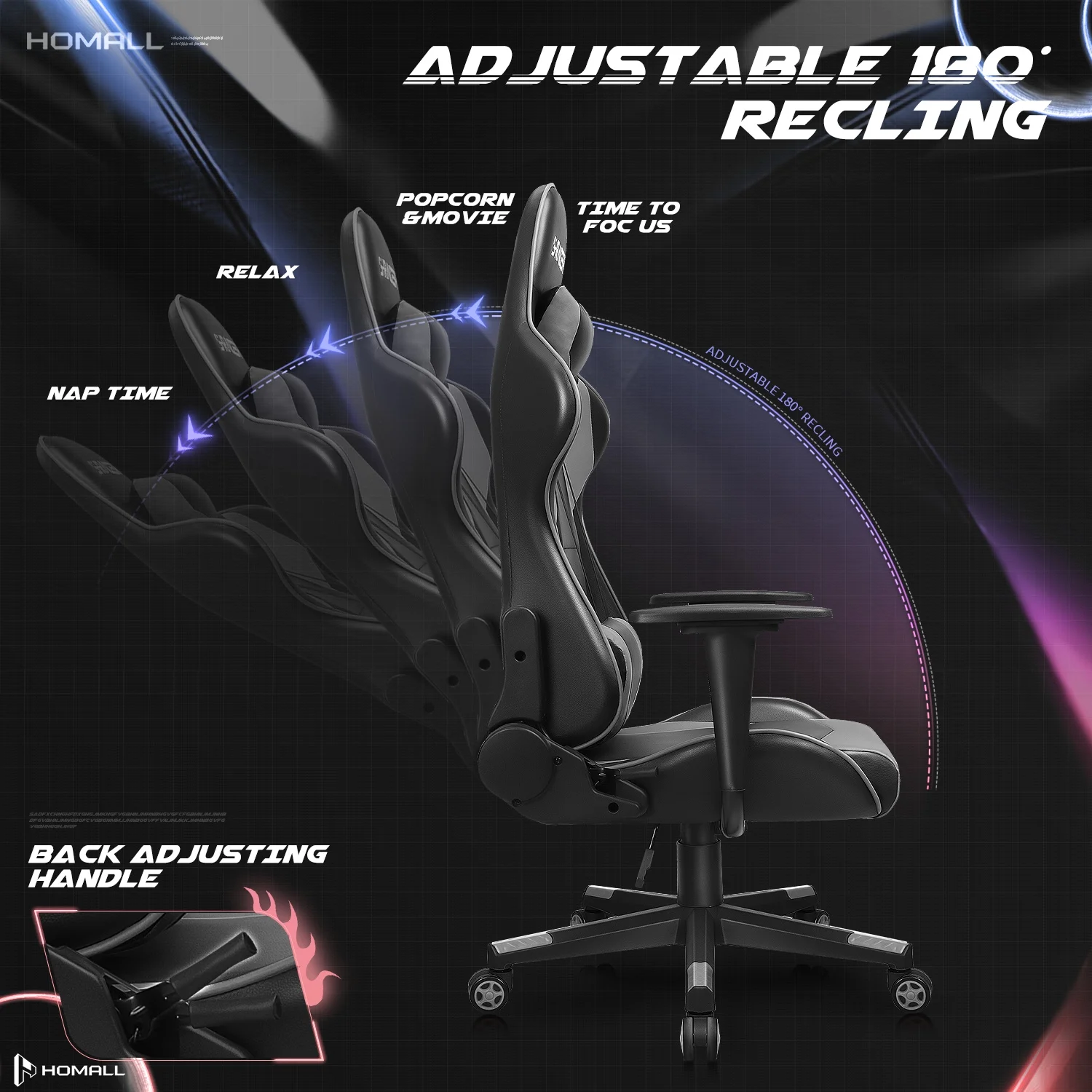 Homall Gaming Chair Office Chair High Back Computer Chair Leather Desk Chair Racing Executive Ergonomic Adjustable Swivel Task Chair with Headrest and Lumbar Support, Purple