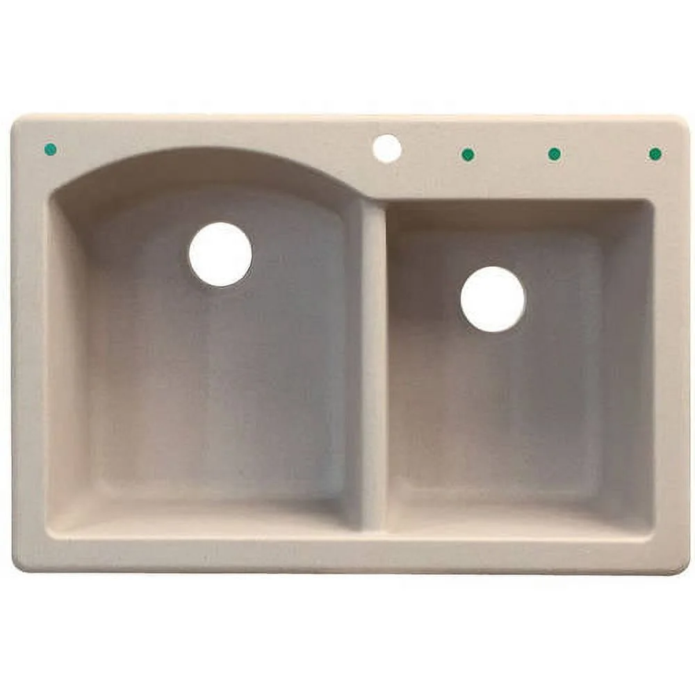 Transolid Aversa 33in x 22in silQ Granite Drop-in Double Bowl Kitchen Sink with 3 BDE Faucet Holes, In Cafe Latte