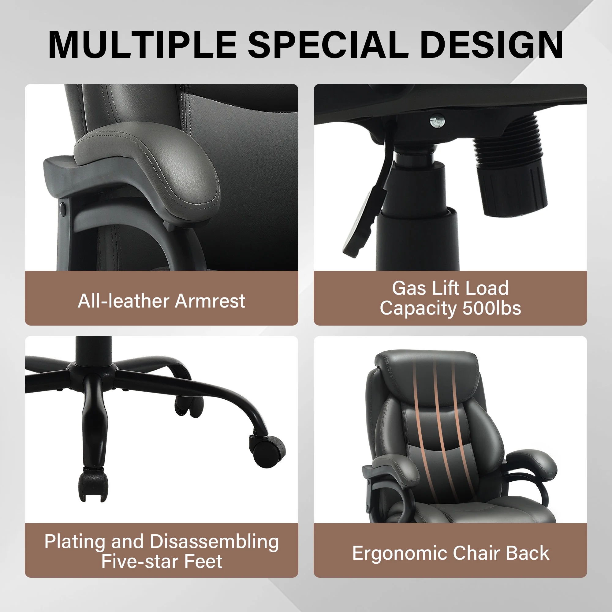 JONPONY Big and Tall Office Chair 500LBS Wide Seat Ergonomic Computer Desk Chair High Back Executive Leather Chair Adjustable Task Chair Lumbar Back Support 8 Hours Heavy Duty Design,Black