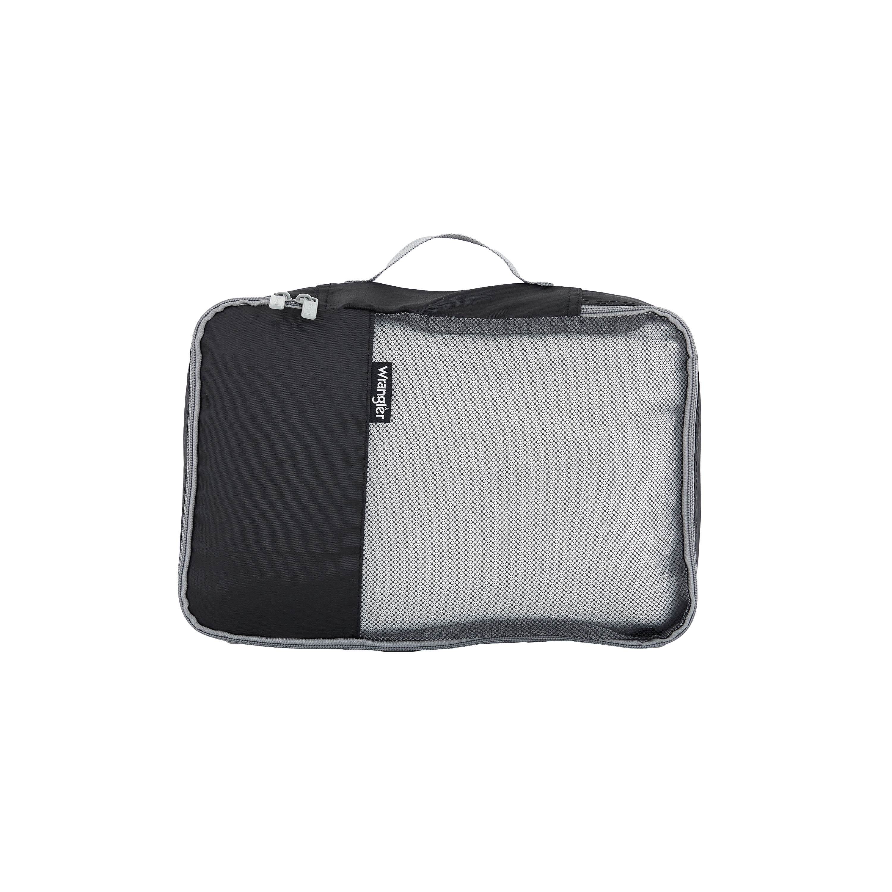 Wrangler 4 Piece Expandable Hardside Spinner Luggage Set with Packing Cubes, Sharkskin Grey