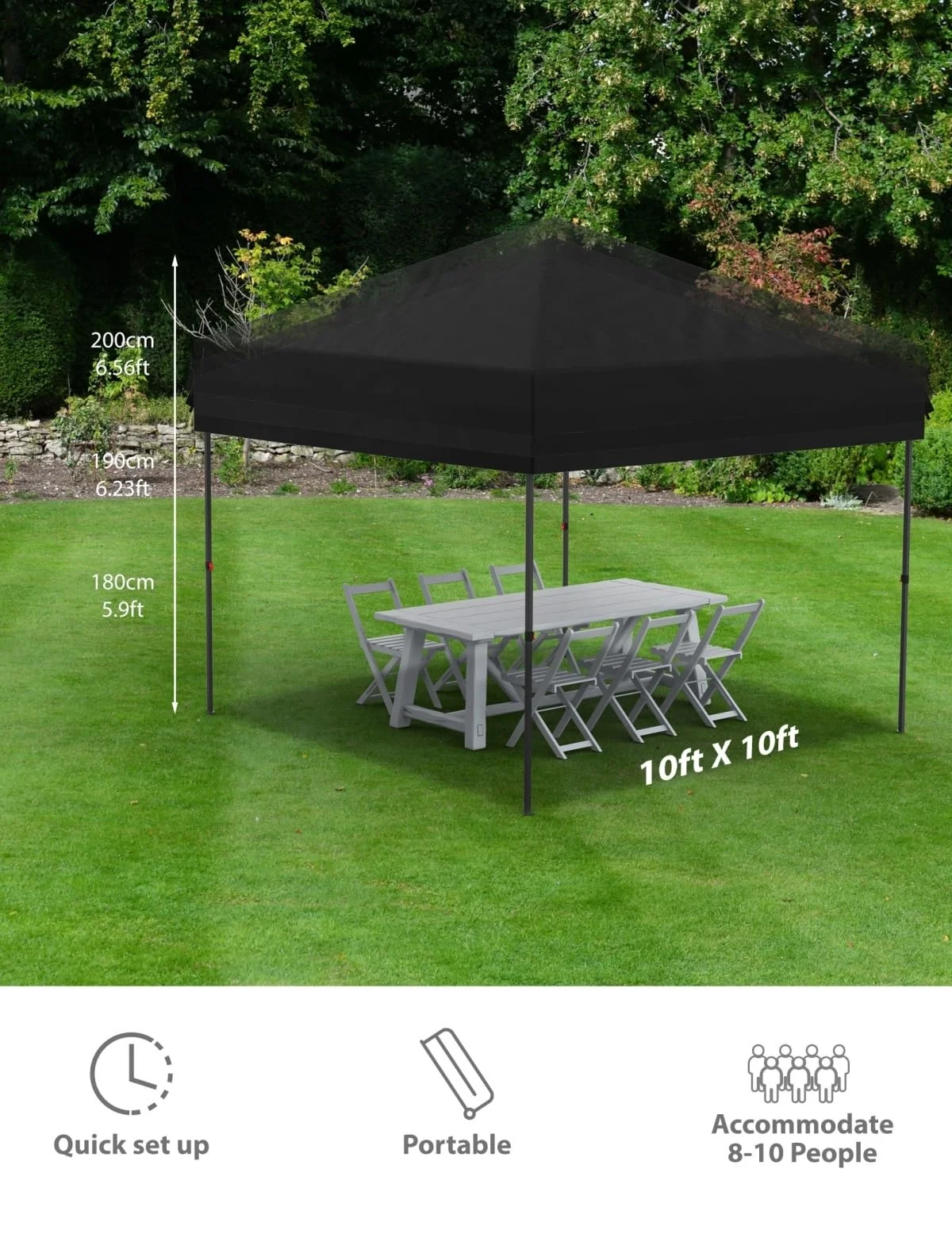 Amkui 10x10 Straight Leg Pop Up Canopy Tents for Camping, Quick Set up Portable Folding Shelter, Instant Outdoor Sports Backyard/Beach Tent,Sun Shade Gazebo for Events, Parties（with Side panel cloth）