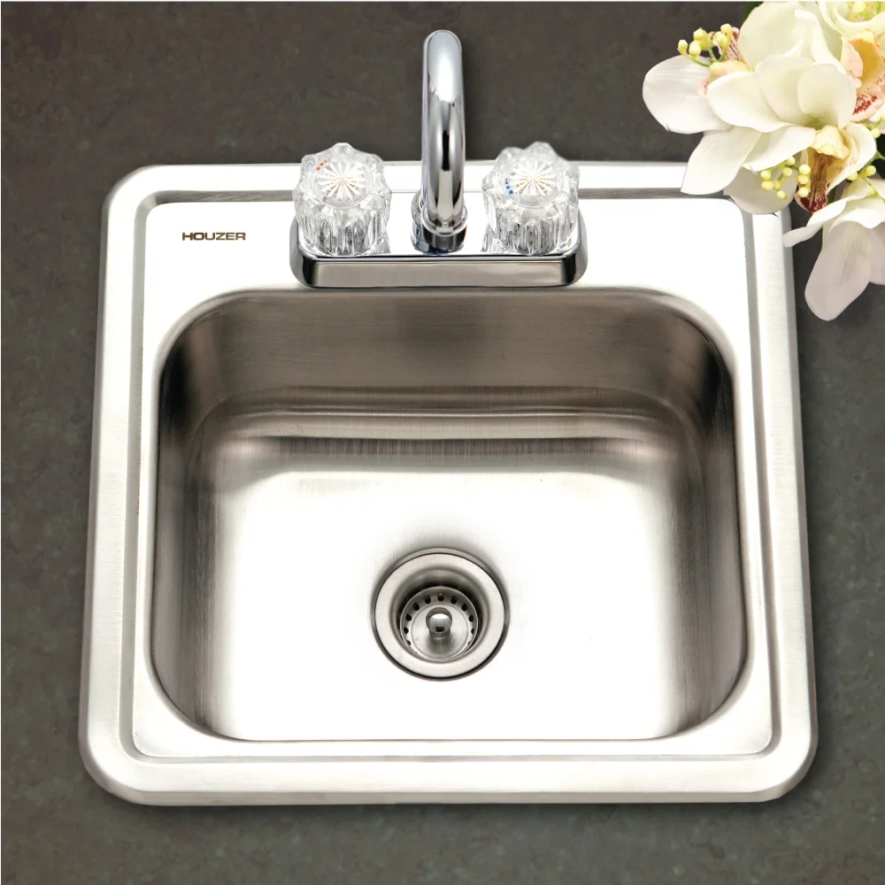 Houzer Hospitality 15 in Stainless Steel Topmount Single Bowl Bar Sink - 1515-6BS-1