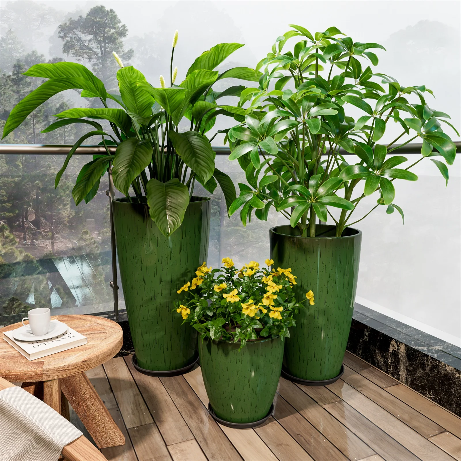 24,21,10 inch Large Planter for Indoor & Outdoor Plants, Set of 3, Sturdy Plant Flower Pots Modern Decor for Front Porch Patio,Blue