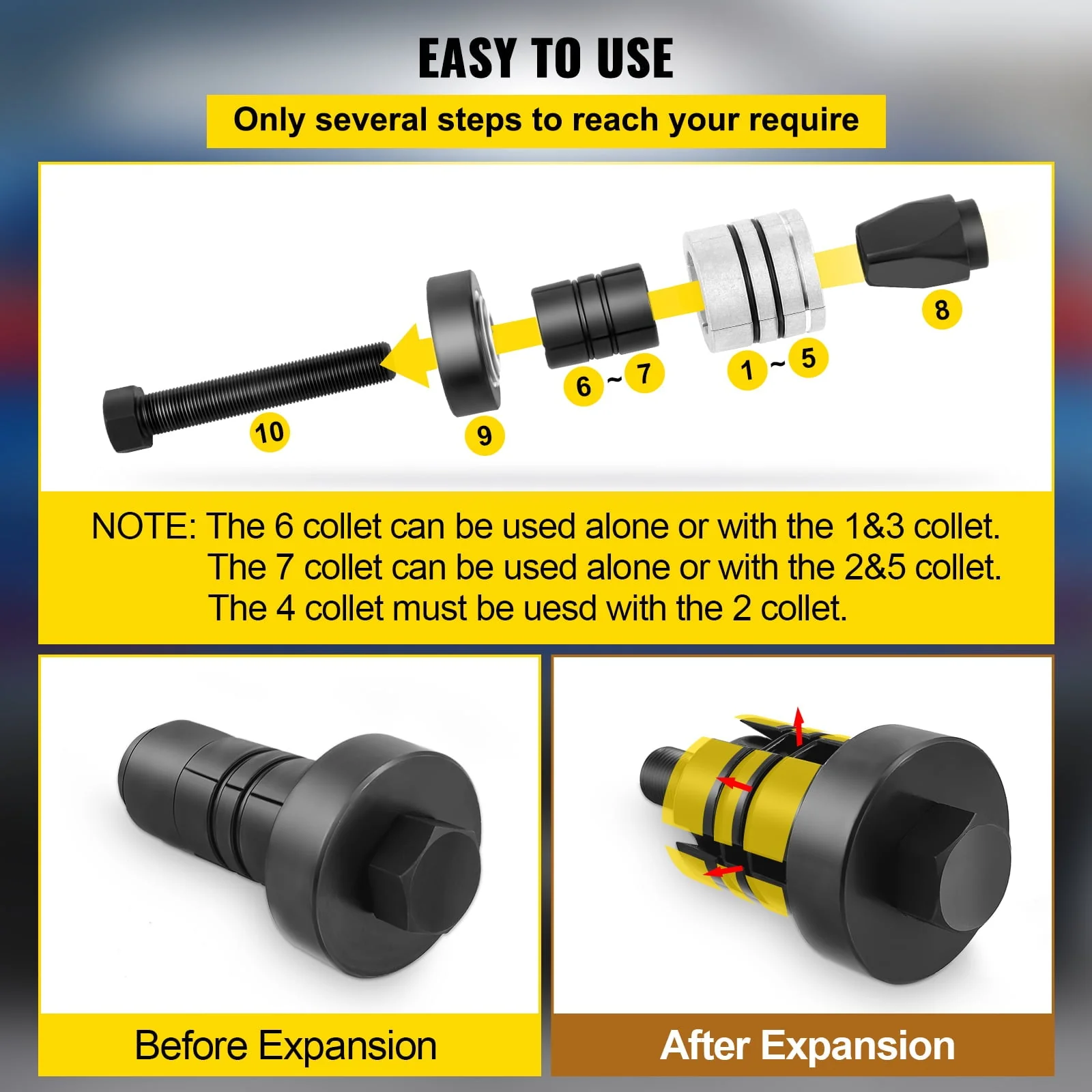 VEVOR Exhaust Pipe Expander Stretcher Tool Set, 1-5/8 to 4-1/4 Inches Pipe Stretcher Kit with Storage Case